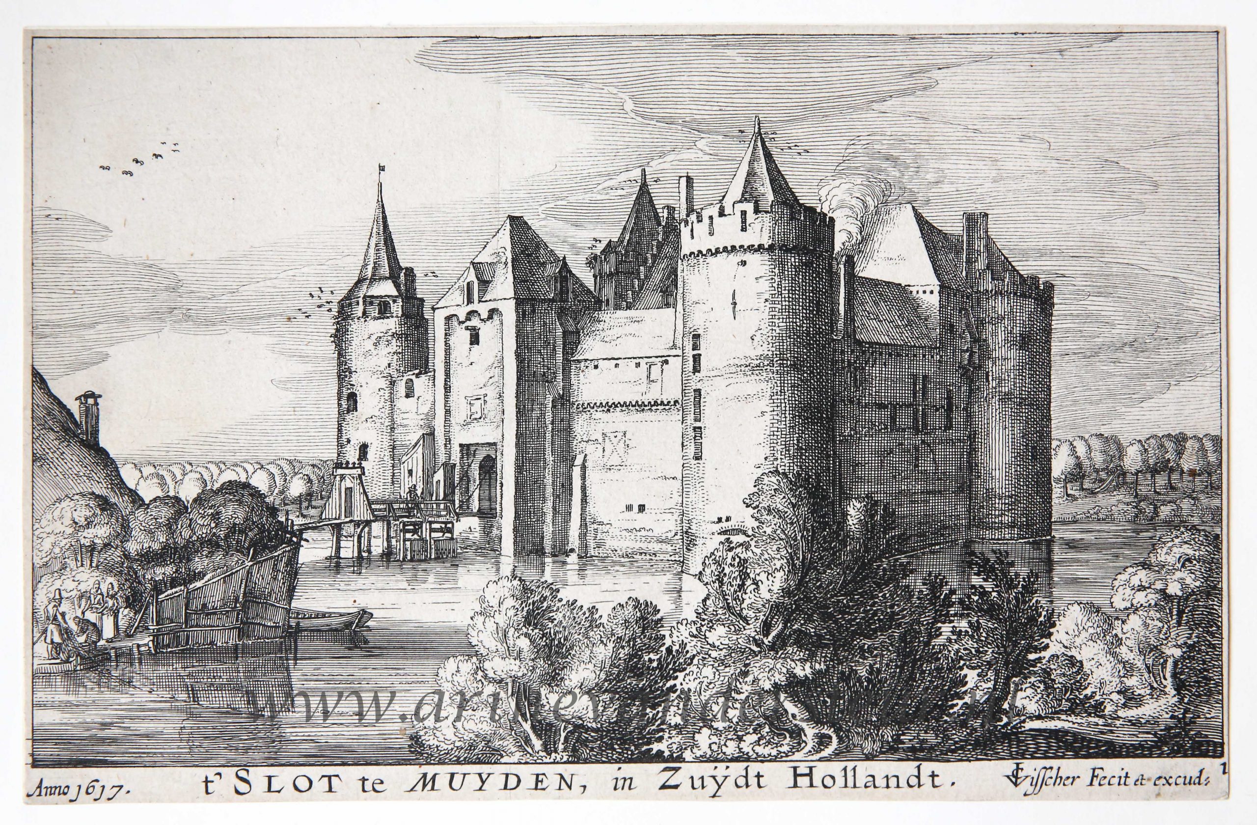 [Original etching/ets by Claes Jansz Visscher] The castle in Muiden/Het kasteel in Muiden. Date of publishing print 1617.