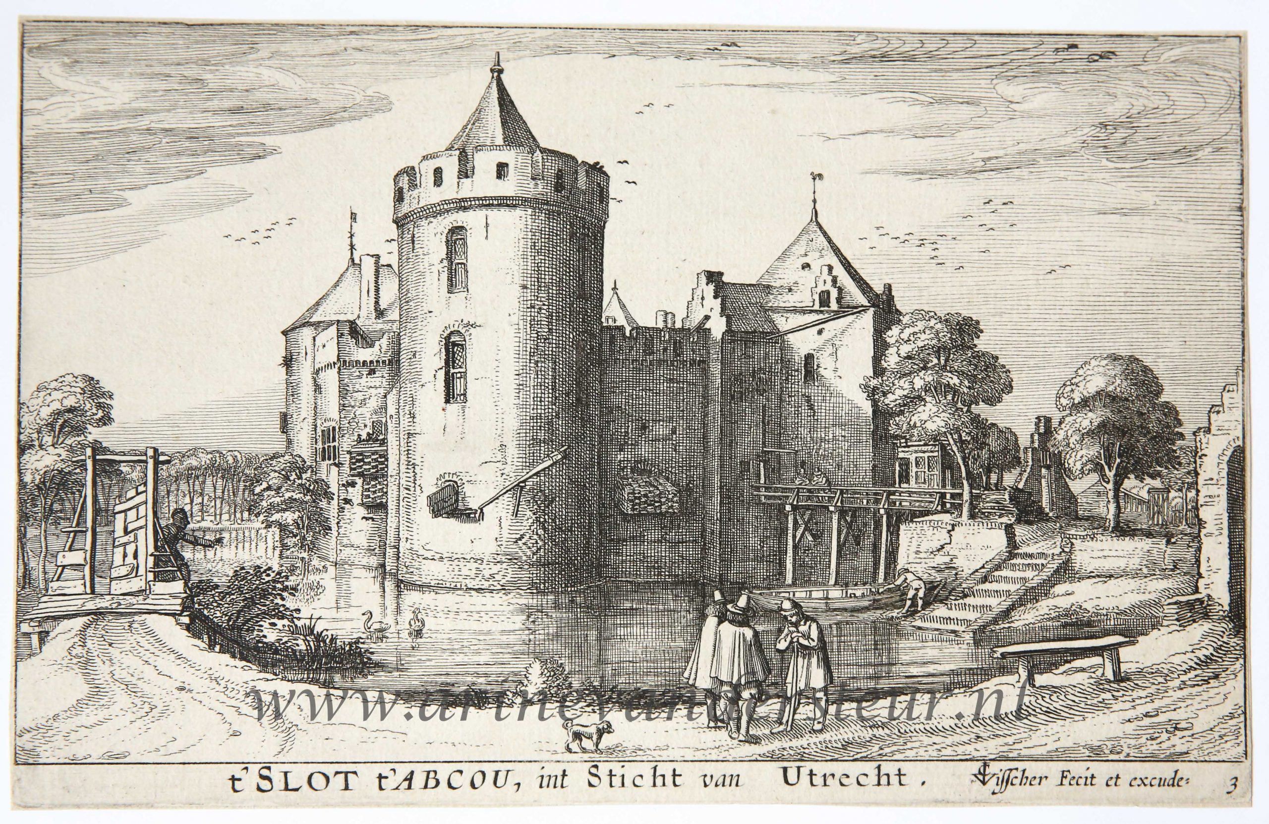[Original etching/ets by Claes Jansz Visscher] The castle in Abcoude / Het kasteel in Abcoude. Date of publishing print 1617.