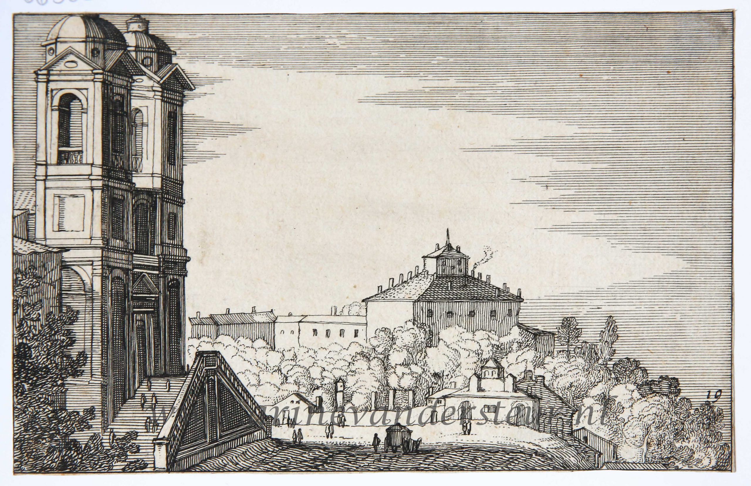 [Antique print, etching/ets, Rome] View on the church of Trinitá dei Monti [Roman views], published 1618.
