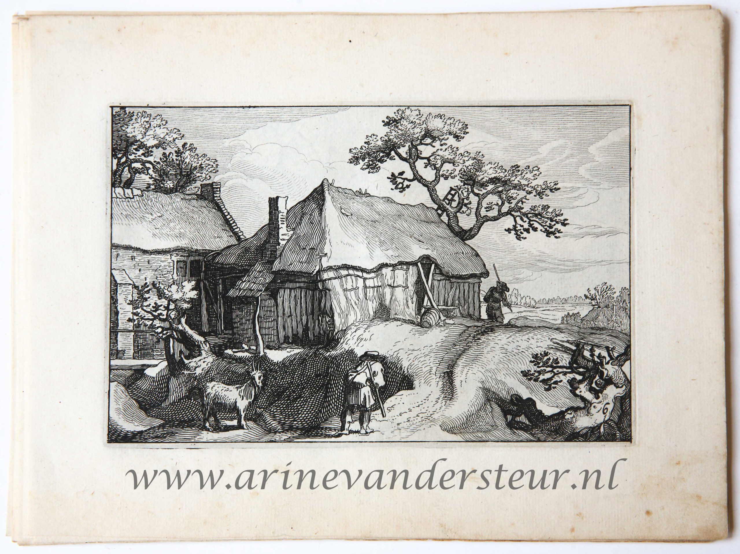 [Original etching/ets] Path along a barn/Boederij met pad.