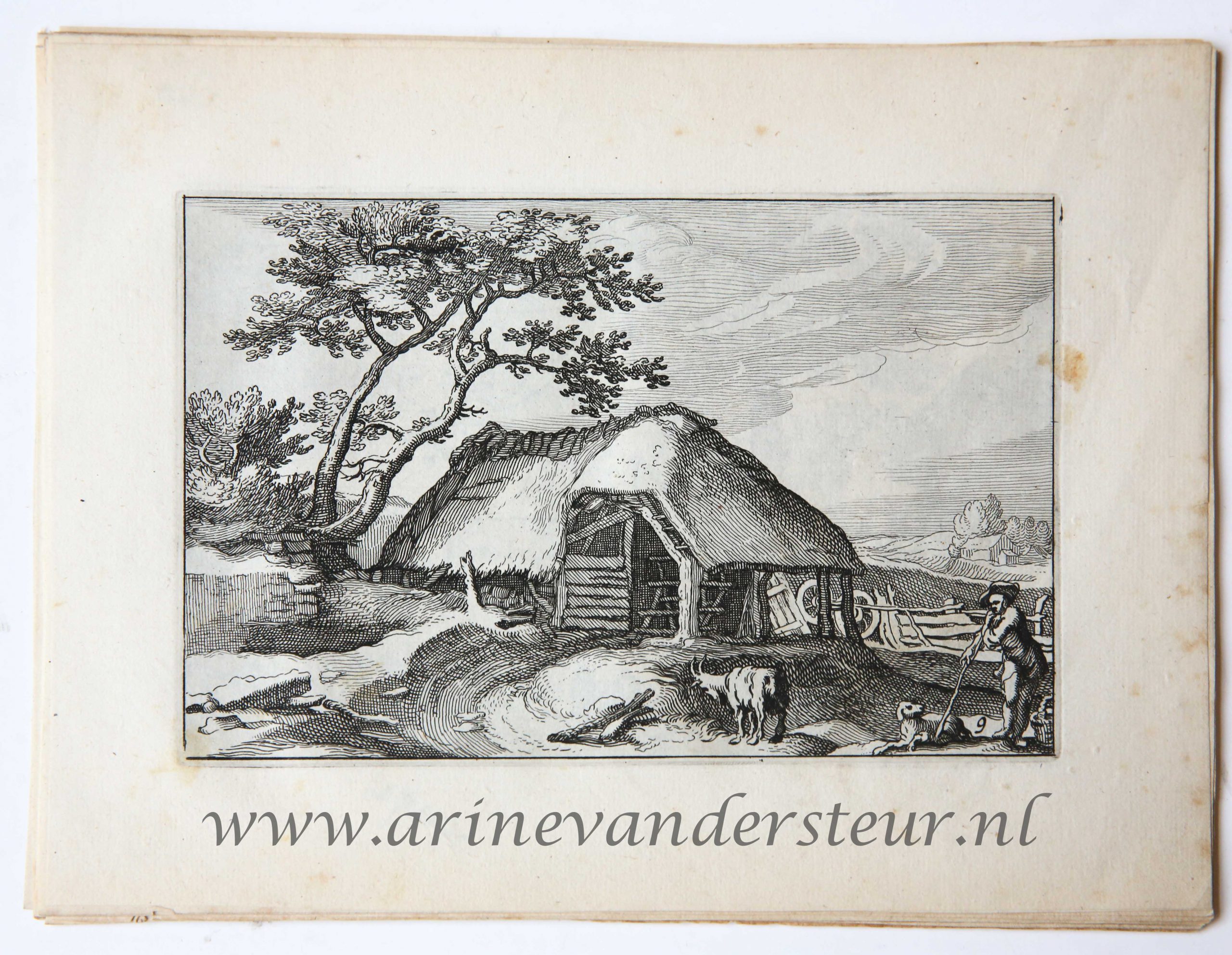 [Orginal etching/ets] Landscape with a barn/Landschap met boerderij.