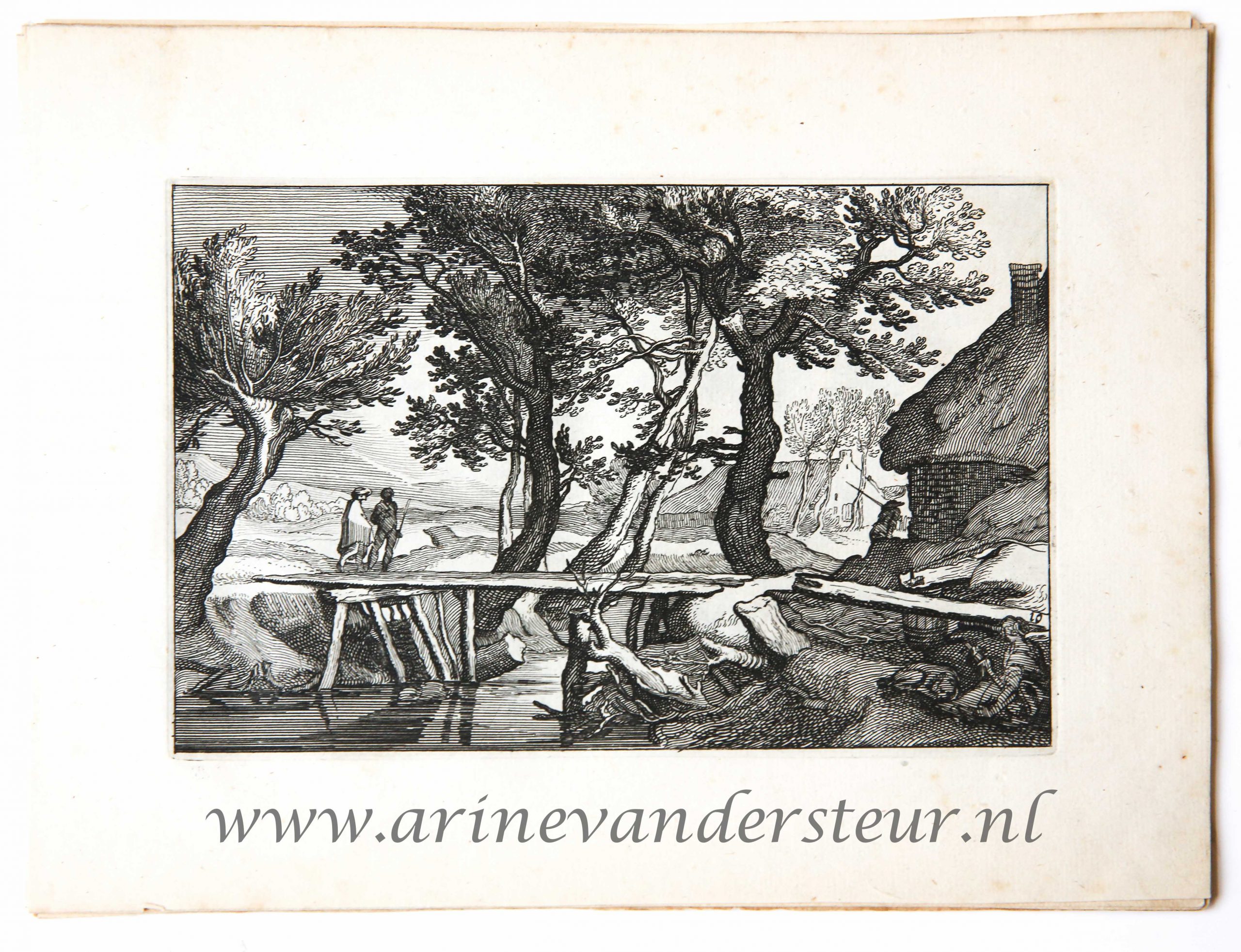 [Original etching/ets] A wooden bridge/Een houten brug.