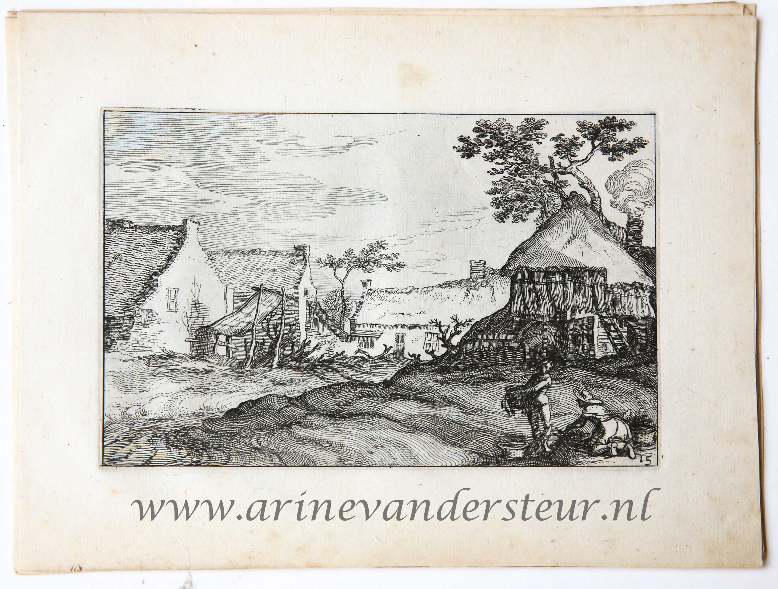 [Original etching/ets] Farmyard/Boerderij erf.