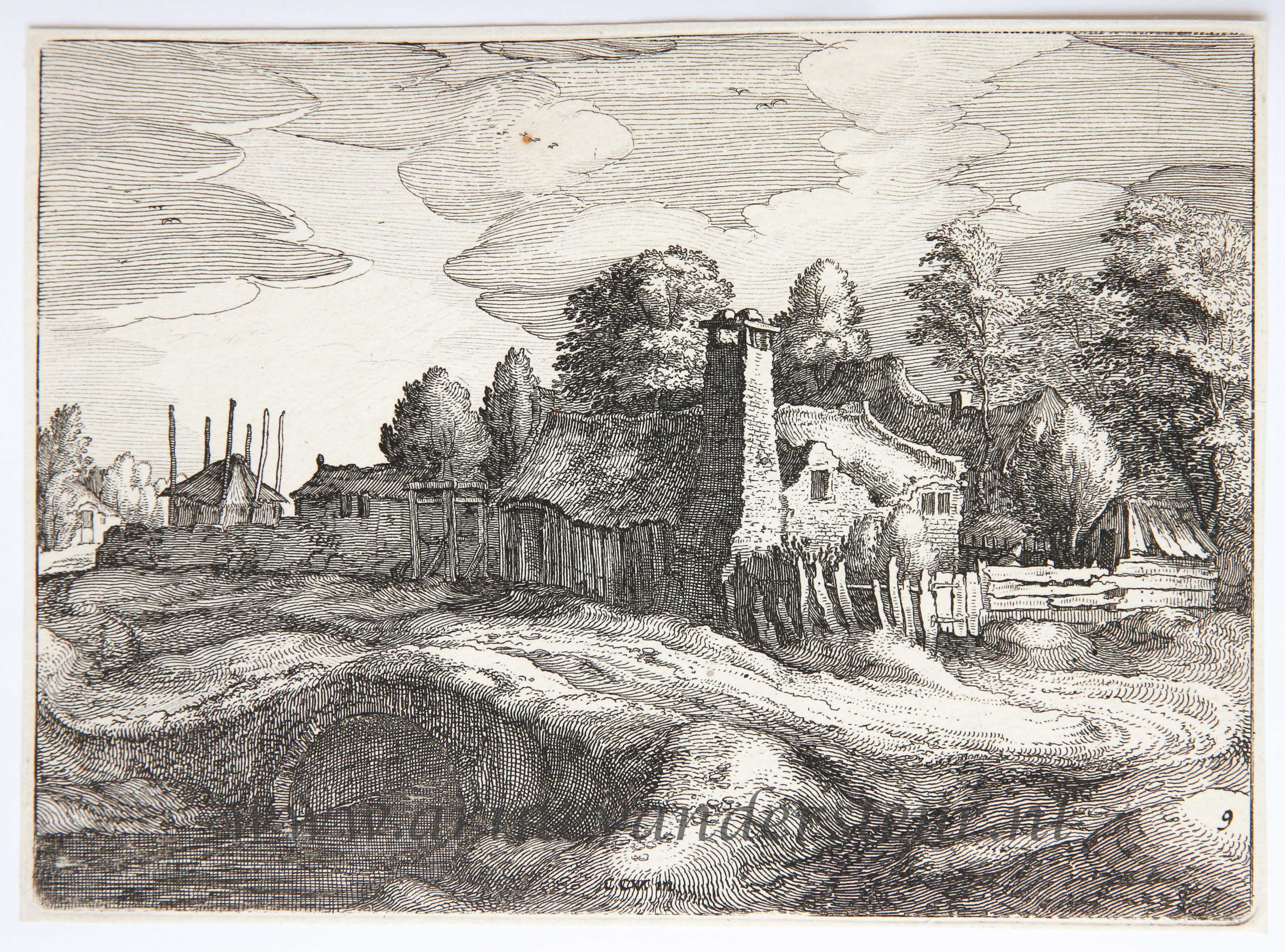 [Antique print, etching] View of a village [AMAENIORES ALIQUOT REGIUNCULAE]/Dorpsgezicht, published 1613.