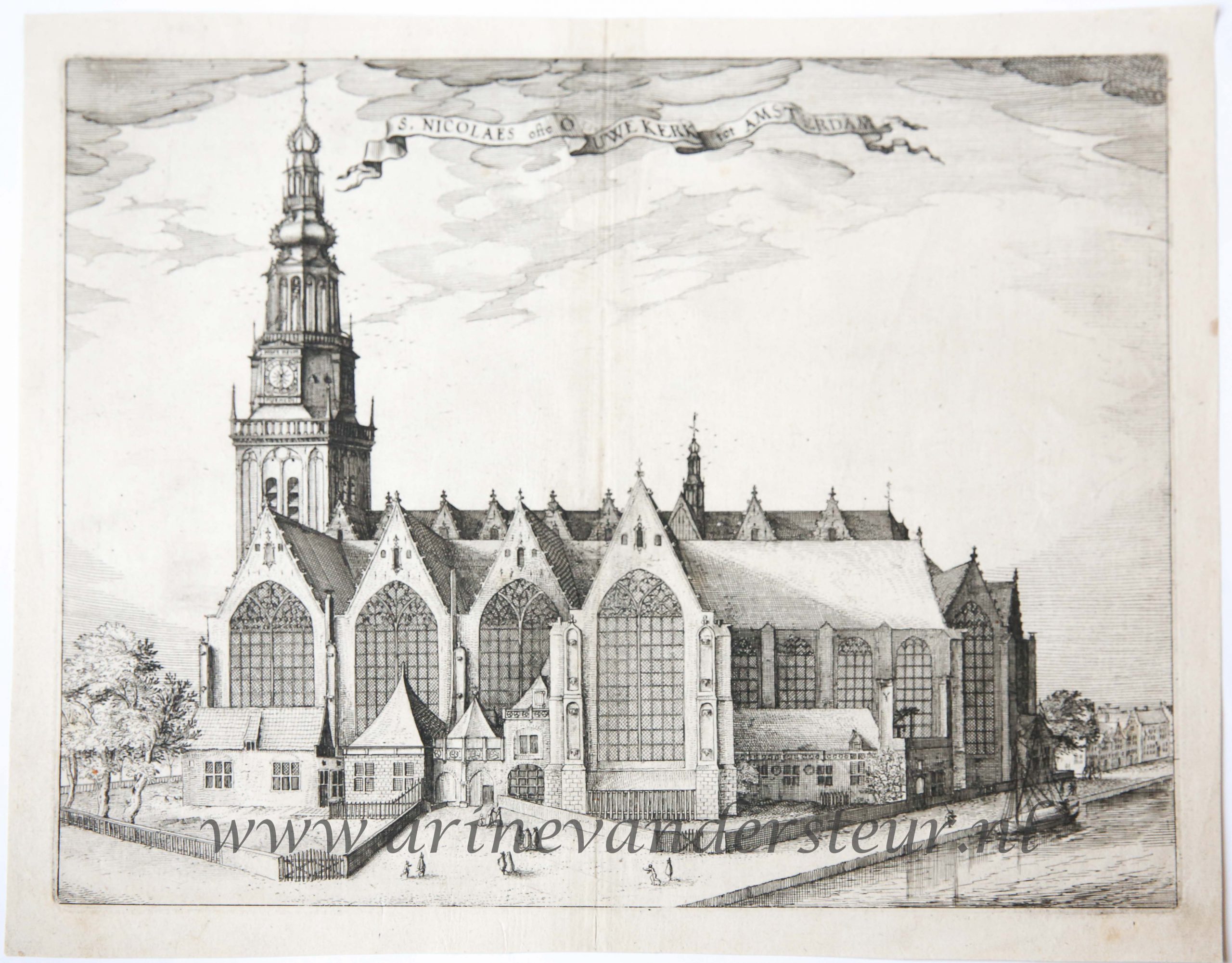 [Antique print, etching] The Old Church in Amsterdam/De Oude Kerk in Amsterdam toegewijd aan St. Nicolaas, published 1612/1648.