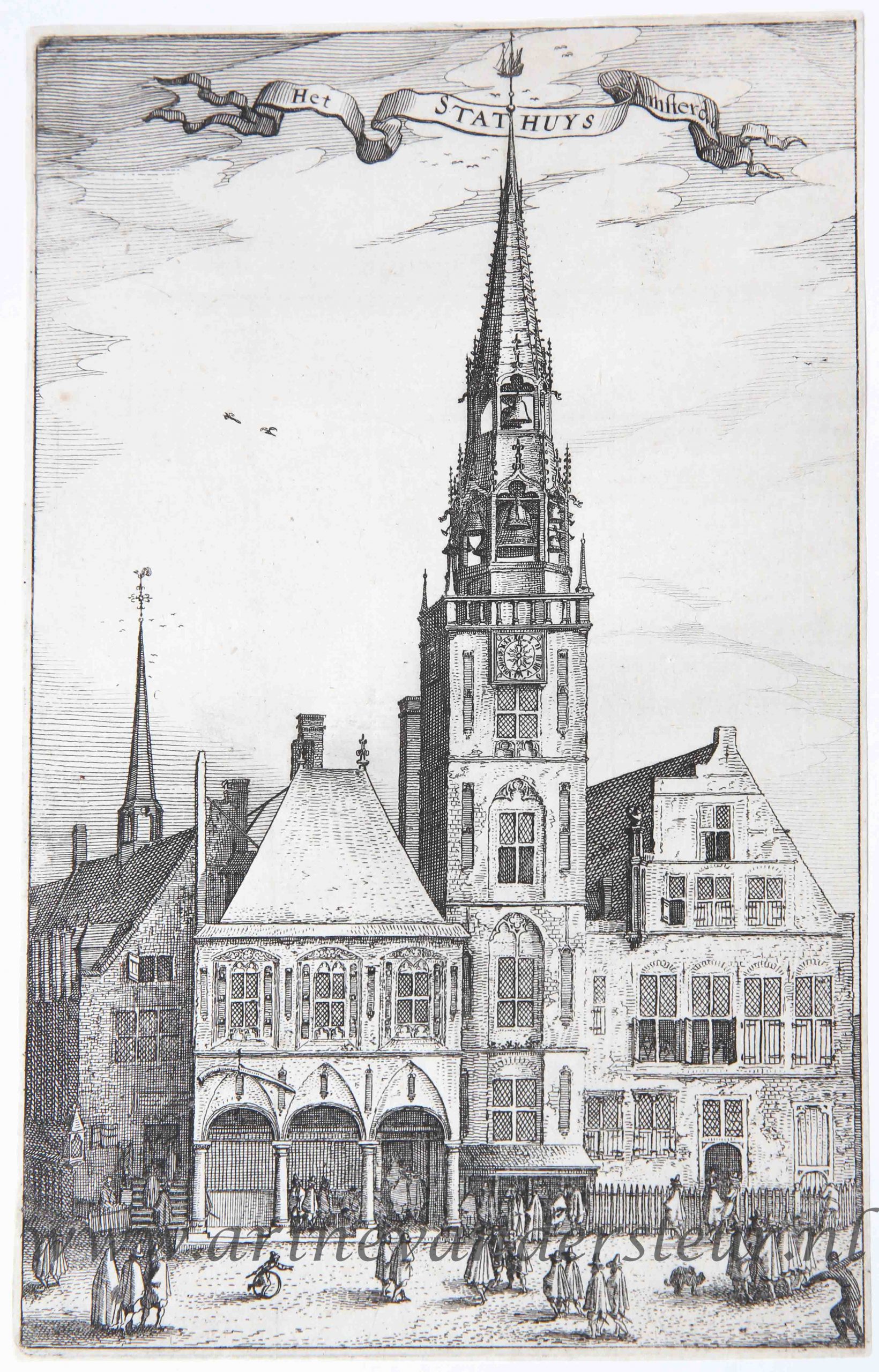 [Antique print, etching/ets] The town hall of Amsterdam / Het stadhuis van Amsterdam, published ca. 1612-1648.