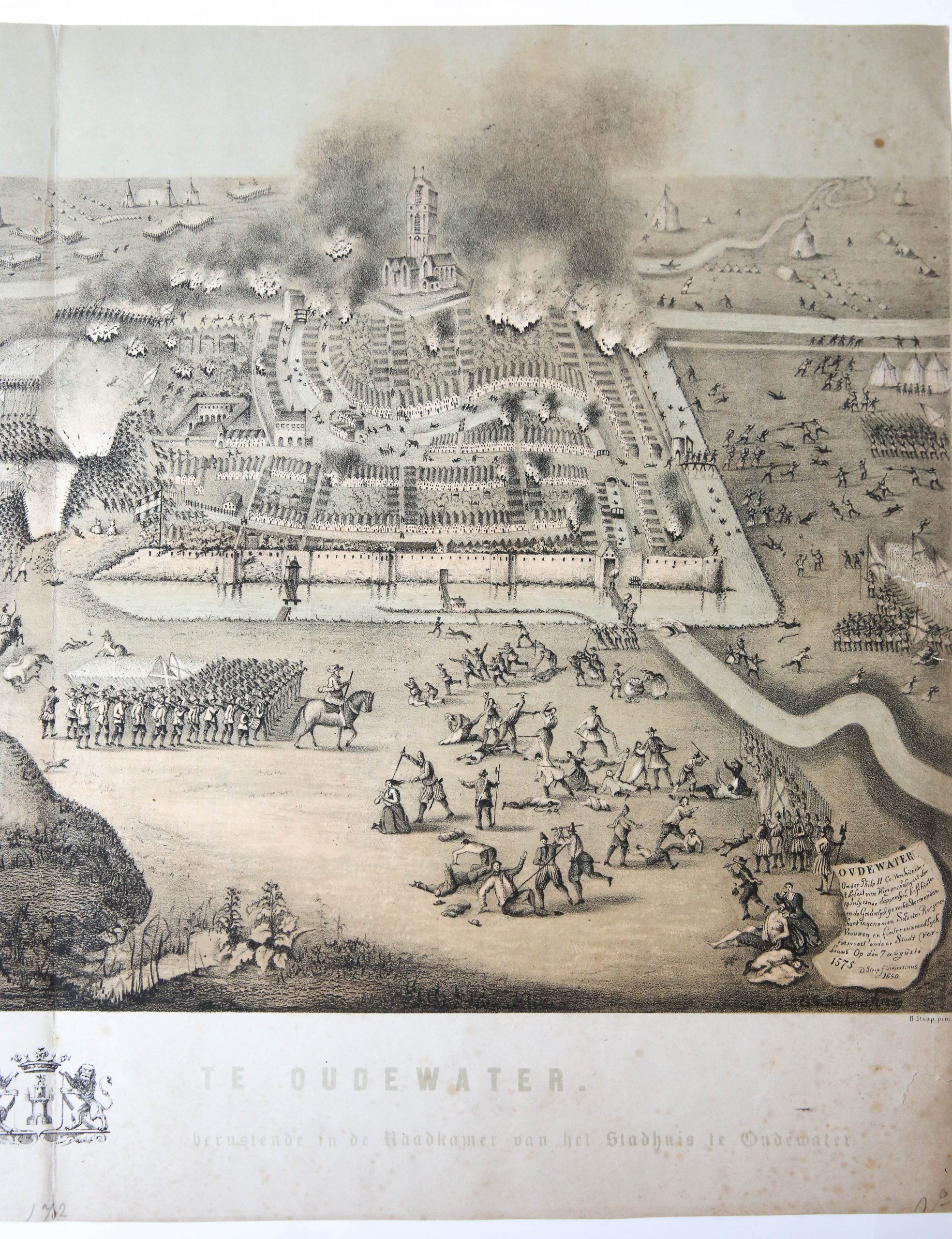 [Original Lithography/lithografie] 'Het beleg en de moord te Oudewater'; Siege of Oudewater, 1575.