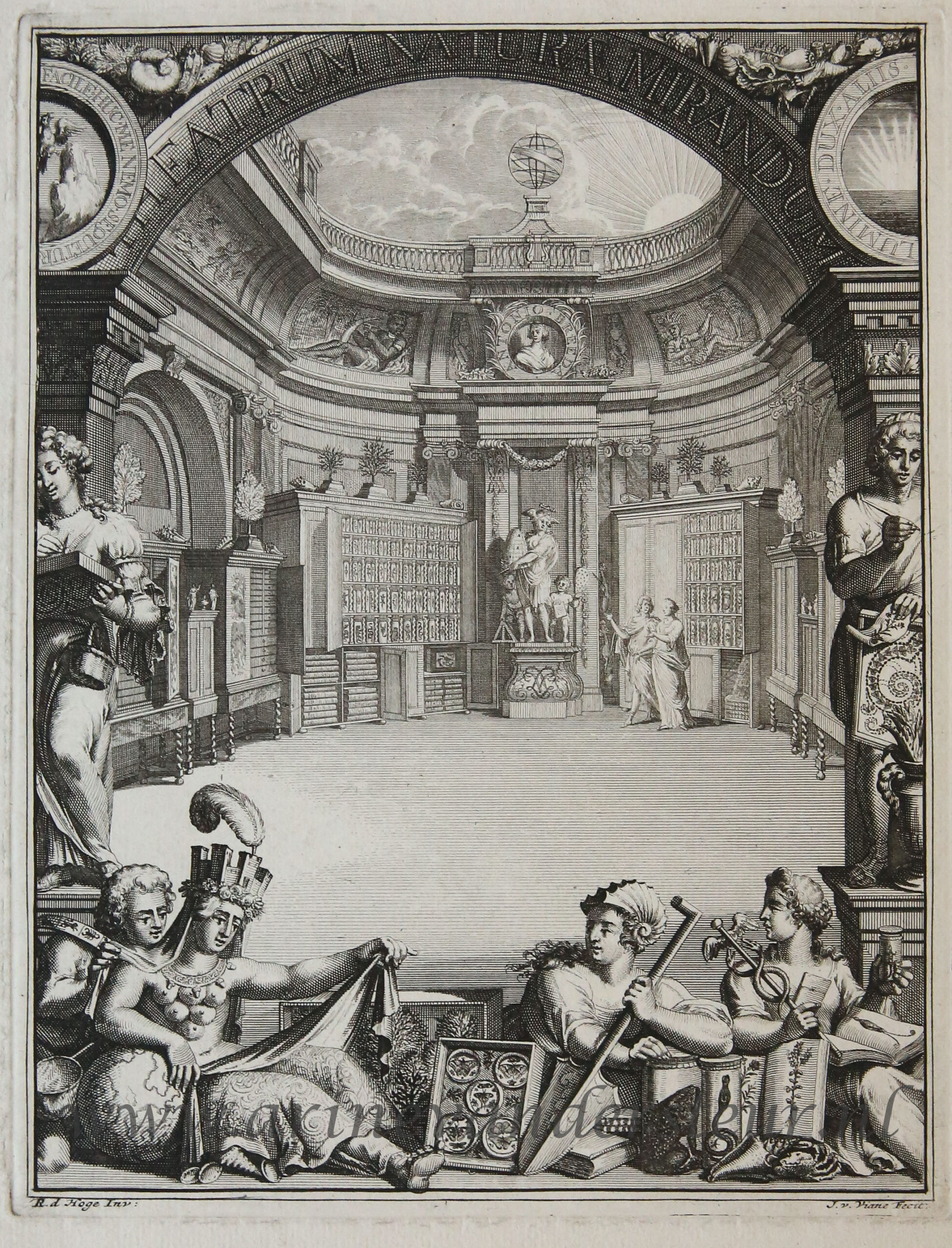 [Antique engraving] A natural history cabinet/Rariteitenkabinet/Wunderkammer [Wondertoneel der Nature, 1706]