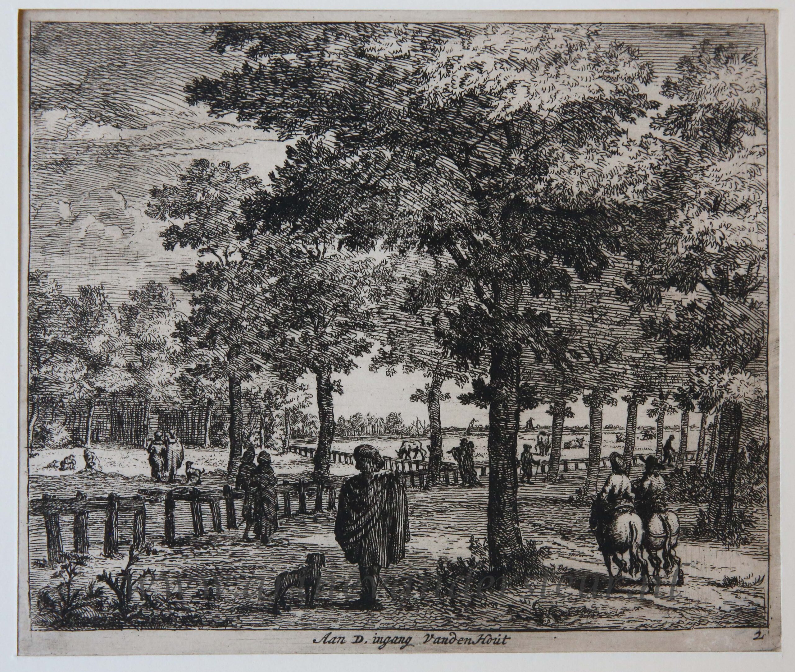 [Antique etching] Aan D. ingang Van den Hout [set: 'Gesiten buyten Haarlem'], ca 1650-1700..