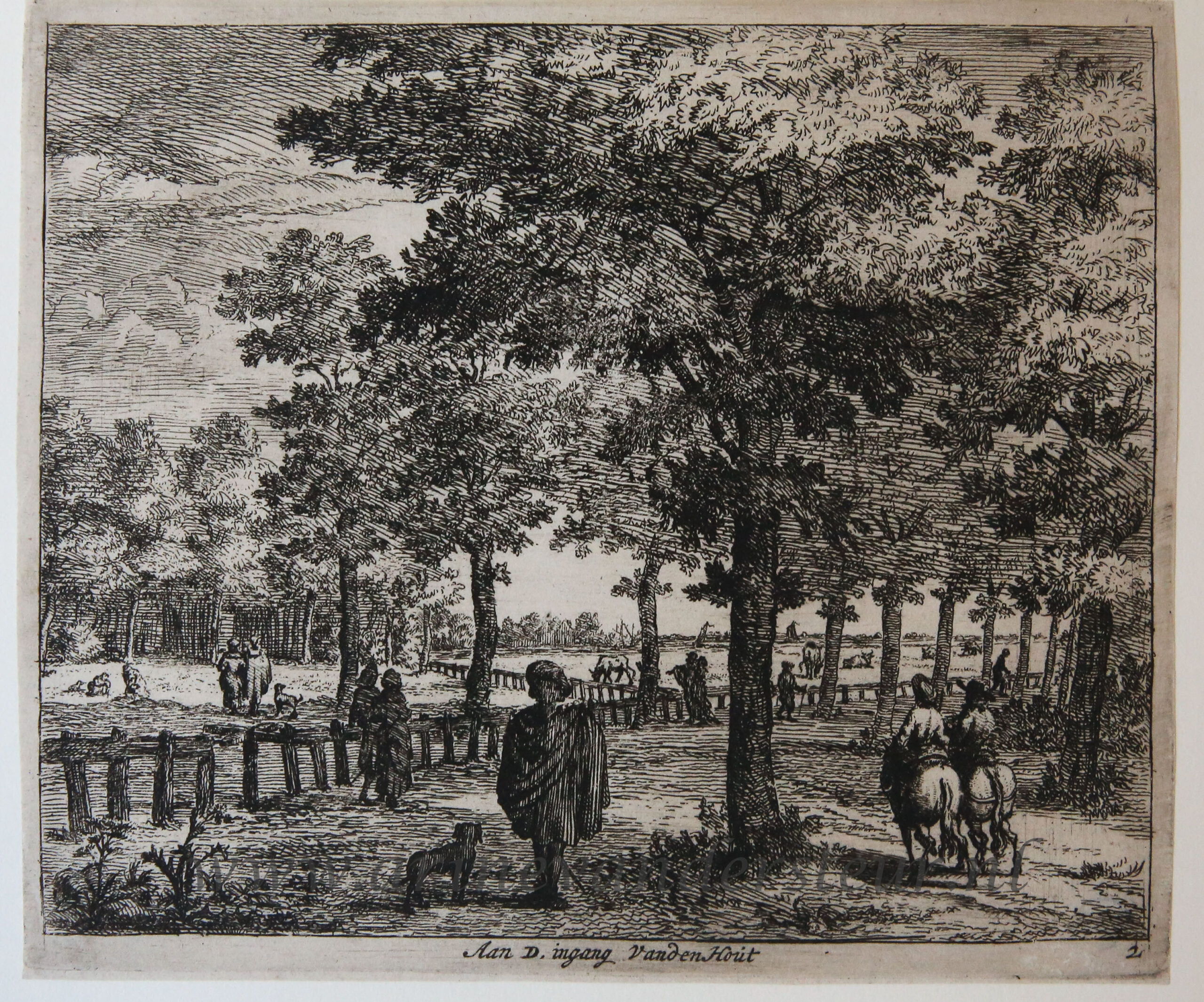 [Antique etching] Aan D. ingang Van den Hout [set: 'Gesiten buyten Haarlem'], ca 1650-1700..
