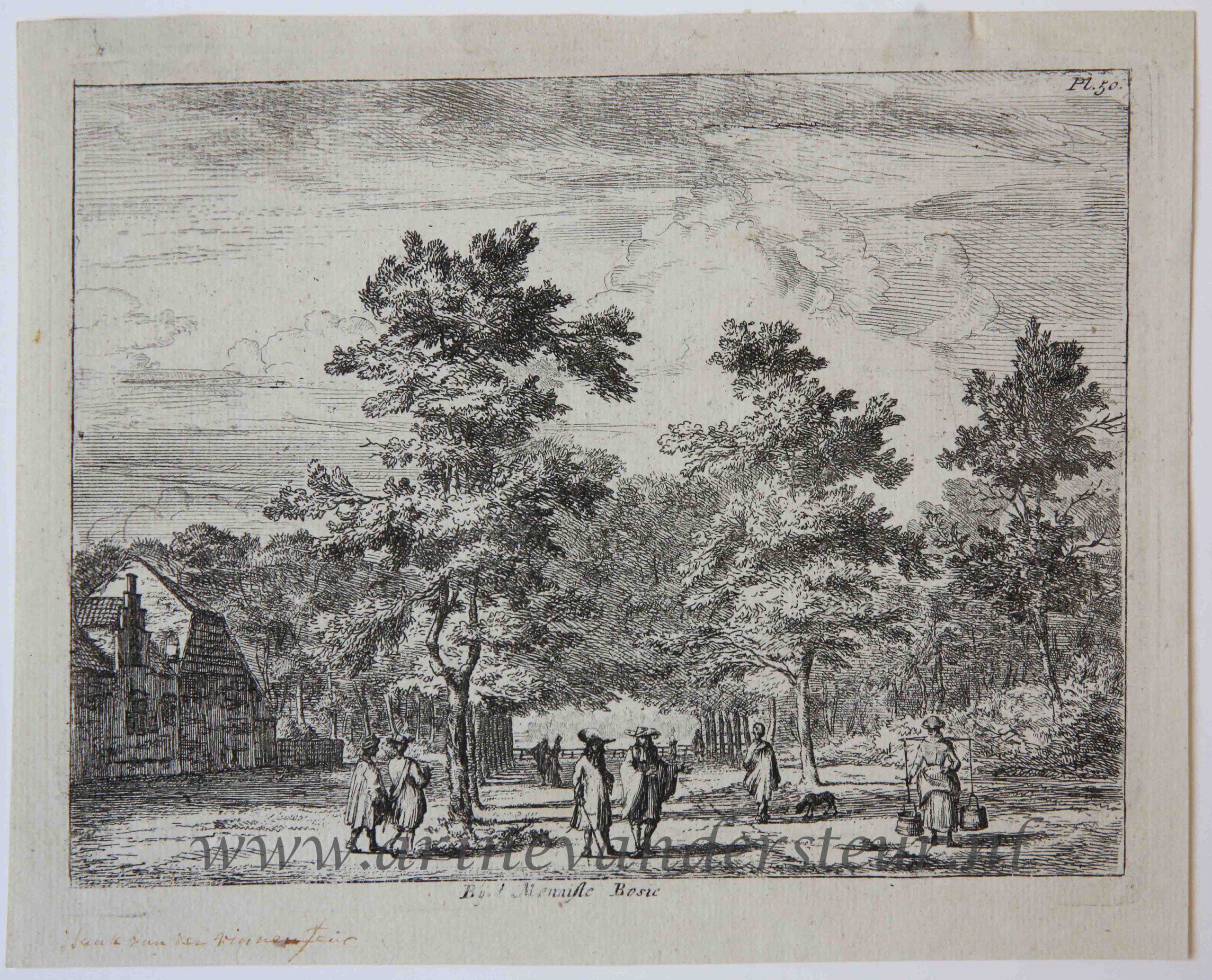 [Antique etching] Bij 't Menniste Bosie [set: 'Gesiten buyten Haarlem'], 1650-1700.