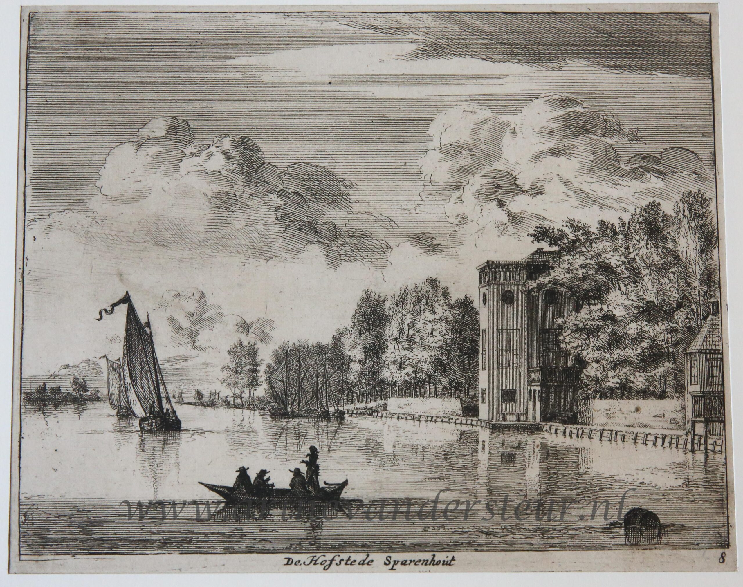 [Antique etching] De Hofstede Sparenhout [set: ‘Gesiten buyten Haarlem’], 1650-1700.