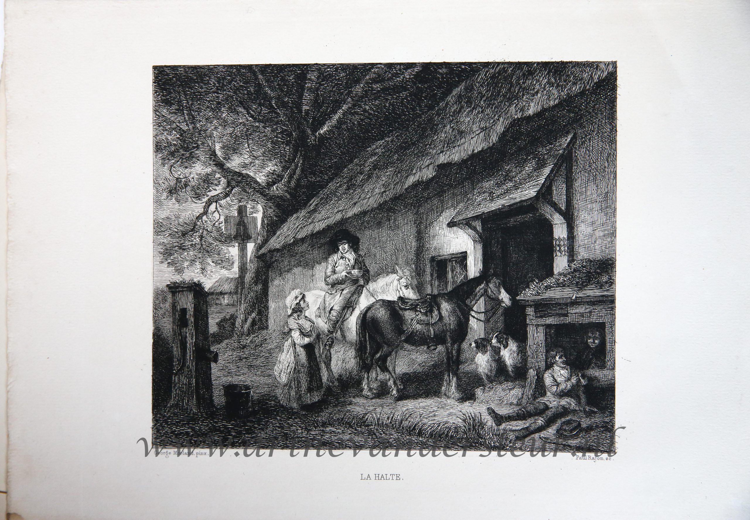 [Engraving/gravure by Paul Rajon after George Morland], La Halte, from the Catalogue de Tableaux de premier Ordre Anciens & Modernes Compasant La Galerie De M. John W. Wilson, 1881.