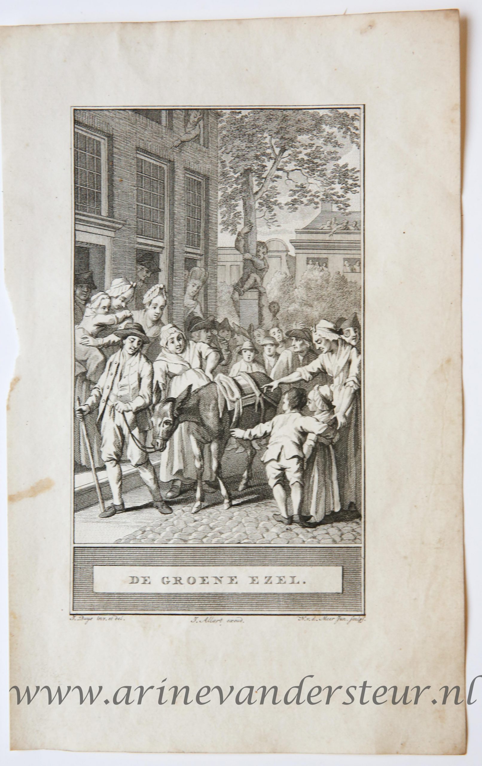 [Bookillustration etching/ets] De Groene ezel, from C.F. Gellerts Fabelen en Vertelsels, in Nederduitsche vaerzen gevolgd, eerste deel, Te Amsteldam by Pieter Meijer, op den Dam, 1772, 1 p.