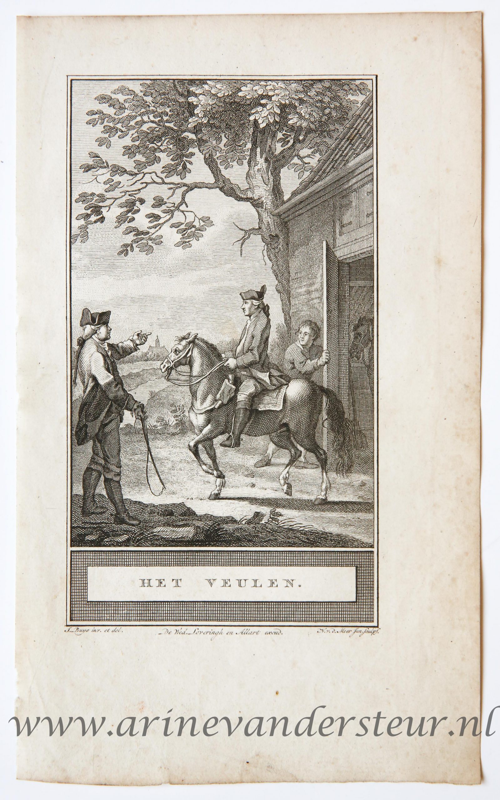 [Bookillustration etching/ets] Het Veulen, from C.F. Gellerts Fabelen en Vertelsels, in Nederduitsche vaerzen gevolgd, eerste deel, Te Amsteldam by Pieter Meijer, op den Dam, 1772, 1 p.