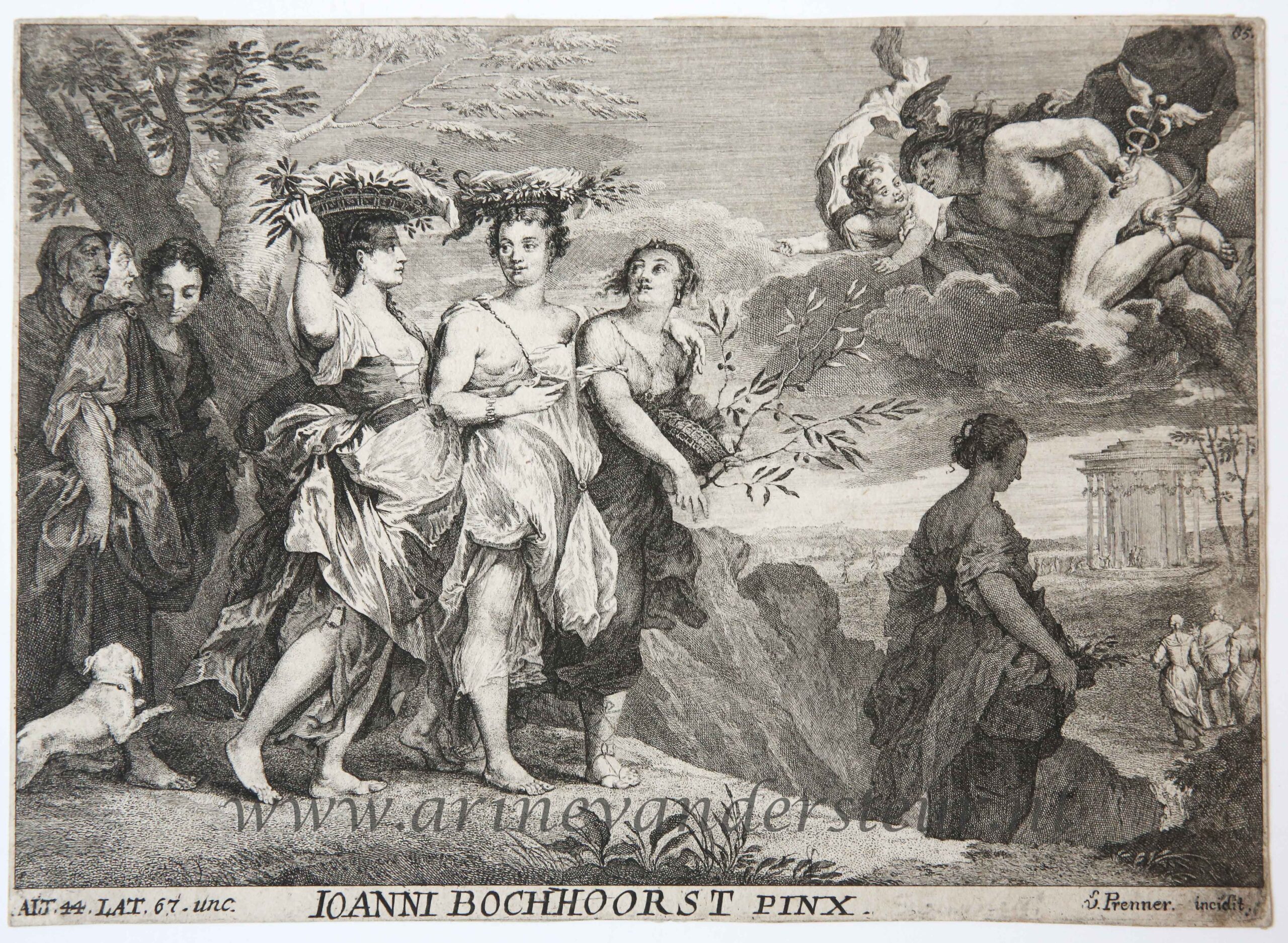 [Original print, etching] Mercury beholds Herse, ca 1728/Mercurius aanschouwt koningsdochter Herse.