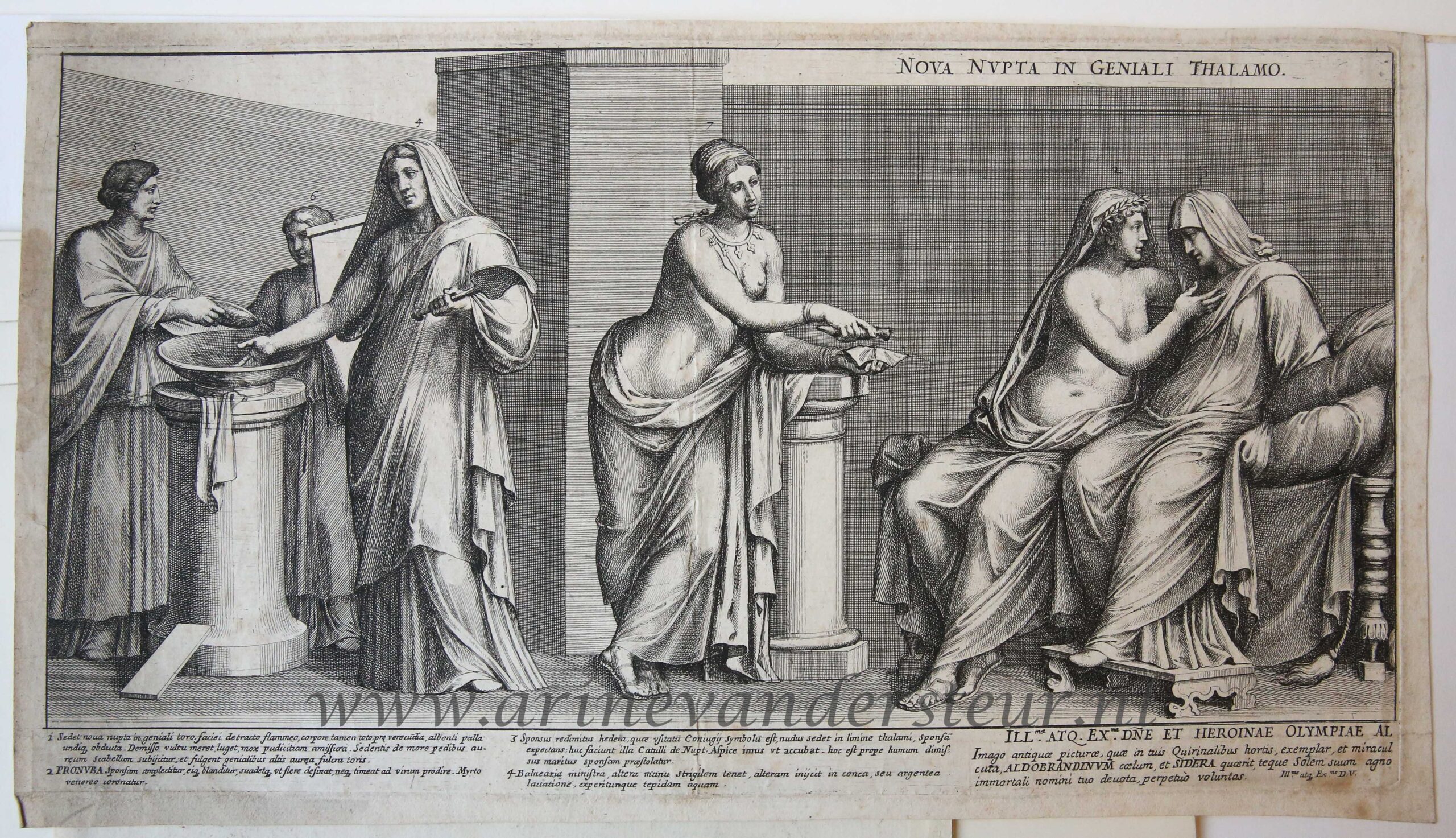 [Antique print, etching] NOVA NUPTA IN GENIALI THALAMO [The Aldobrandini Wedding], published ca. 1680.