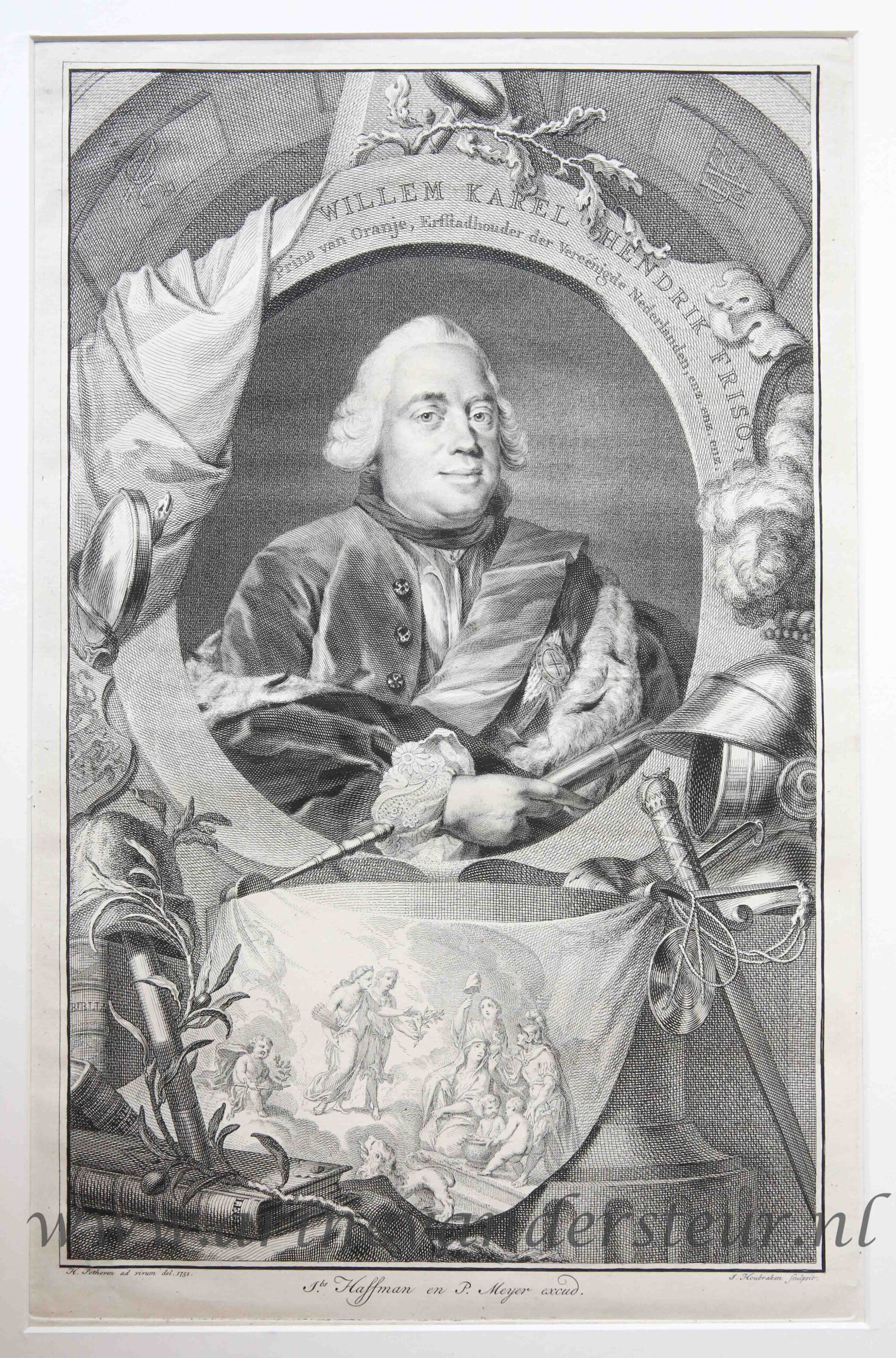 [Original etching and engraving] Portrait of Willem Karel Hendrik Friso [Willem Karel Hendrik Fruiso, Prins van Oranje, Erstadhouder der Vereenigde Nederlanden, enz. ens. enz.], 1751.