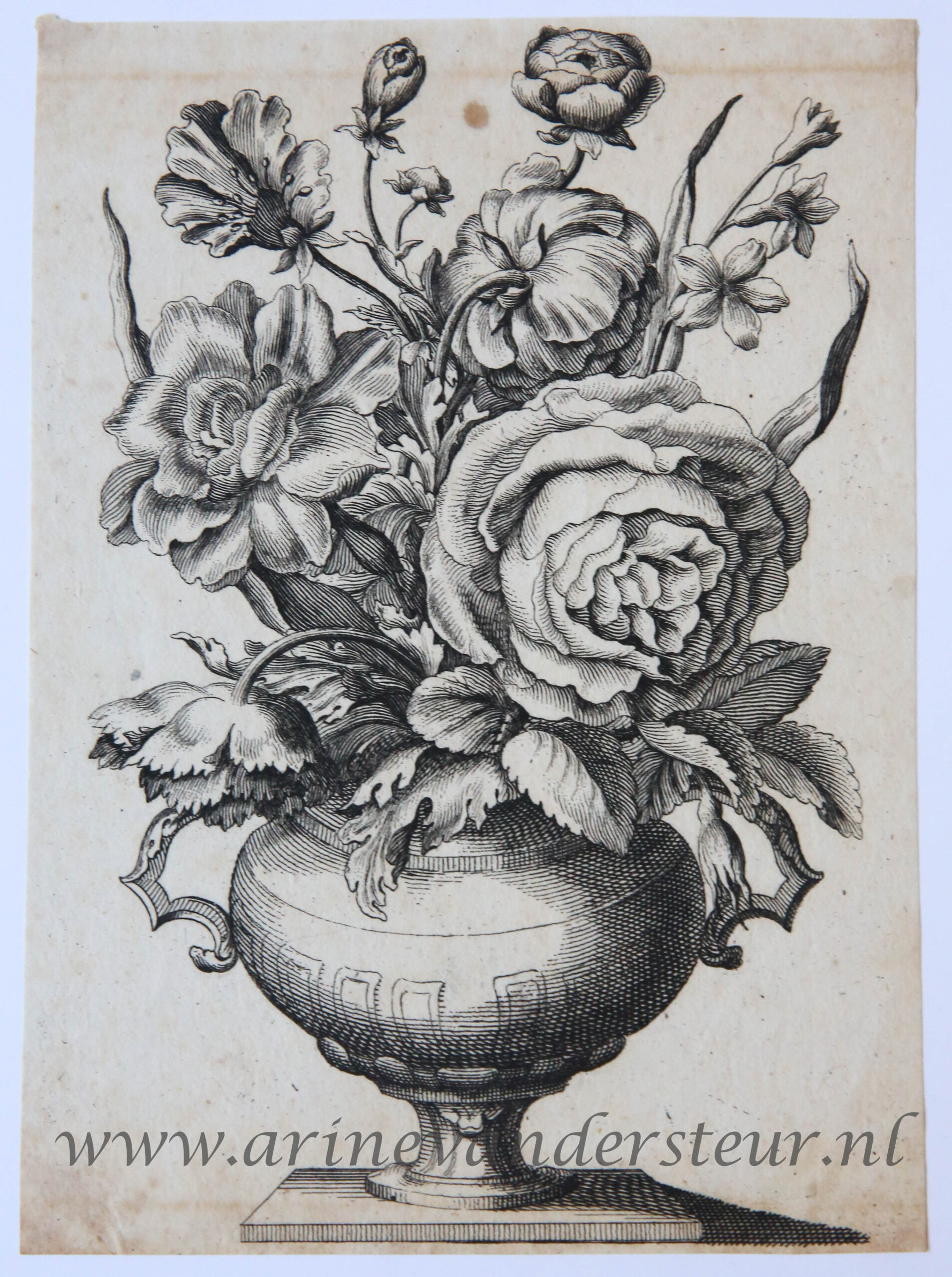 [Antique print, engraving, ca. 1650] Vase with flowers/Vaas met bloemen, ca. 1650, 1 p.