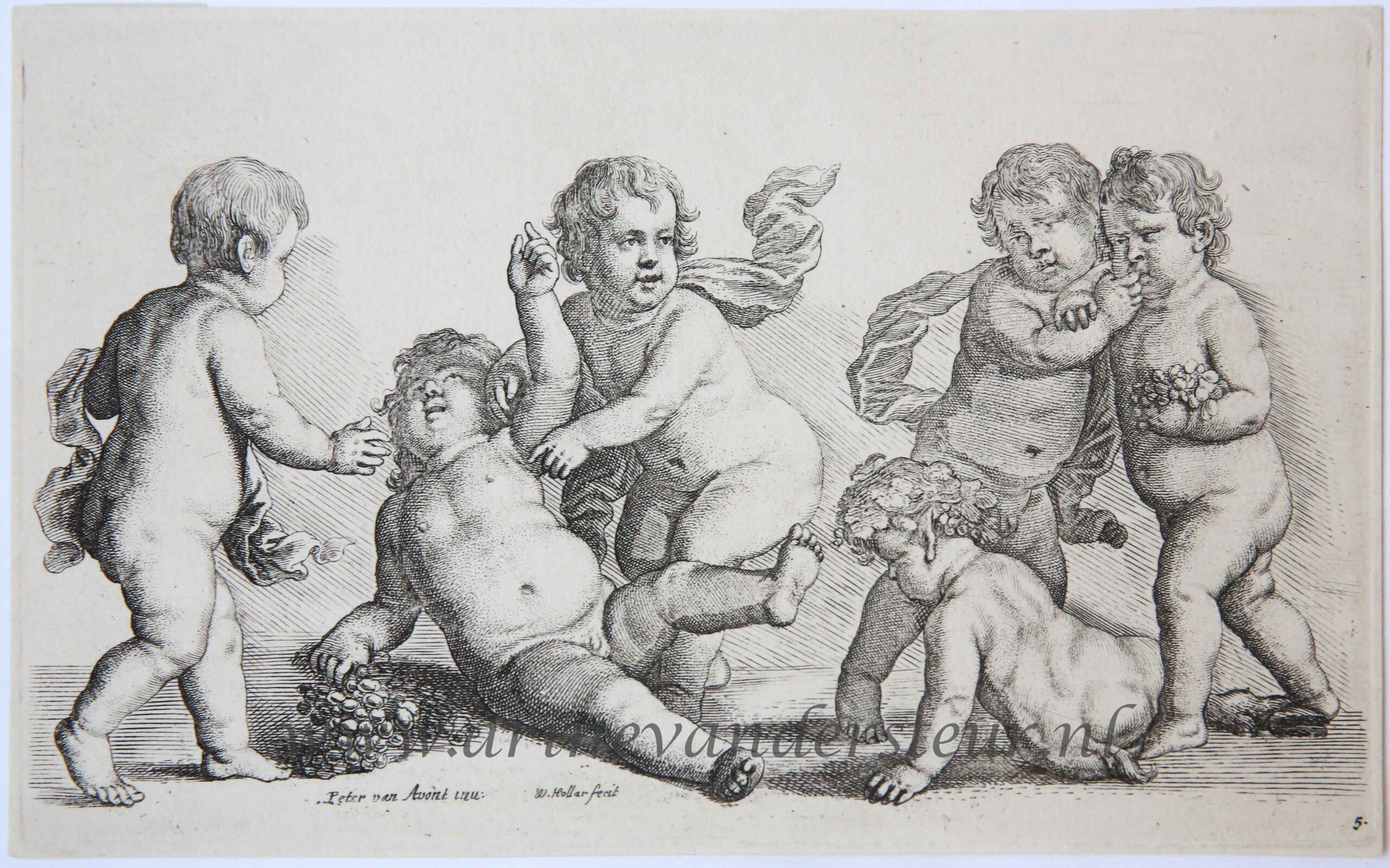 [Antique print, etching] Five boys and a satyr [Paedopaegnion], ca 1625-1677.