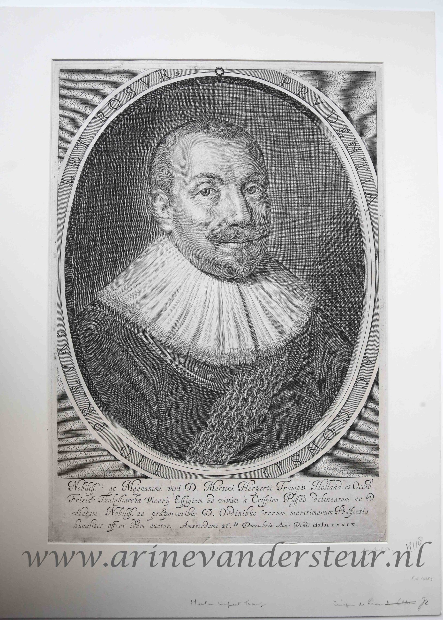 [Antique print, engraving] Portrait of Maarten Harpertszoon Tromp, published 1639.