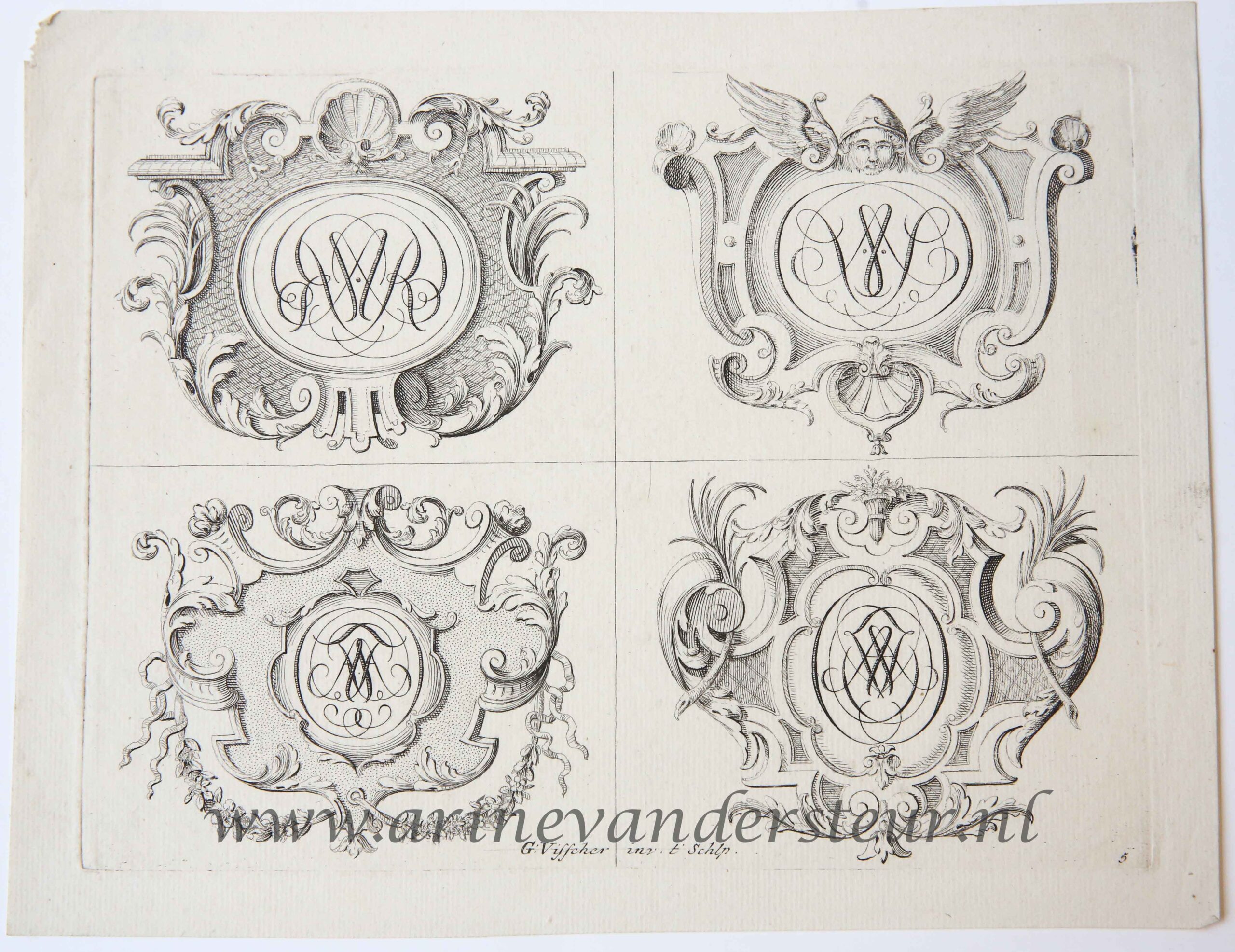 [Original etchings] Set of decorated monograms/Set rococo decoraties, ca 1690-1710. .