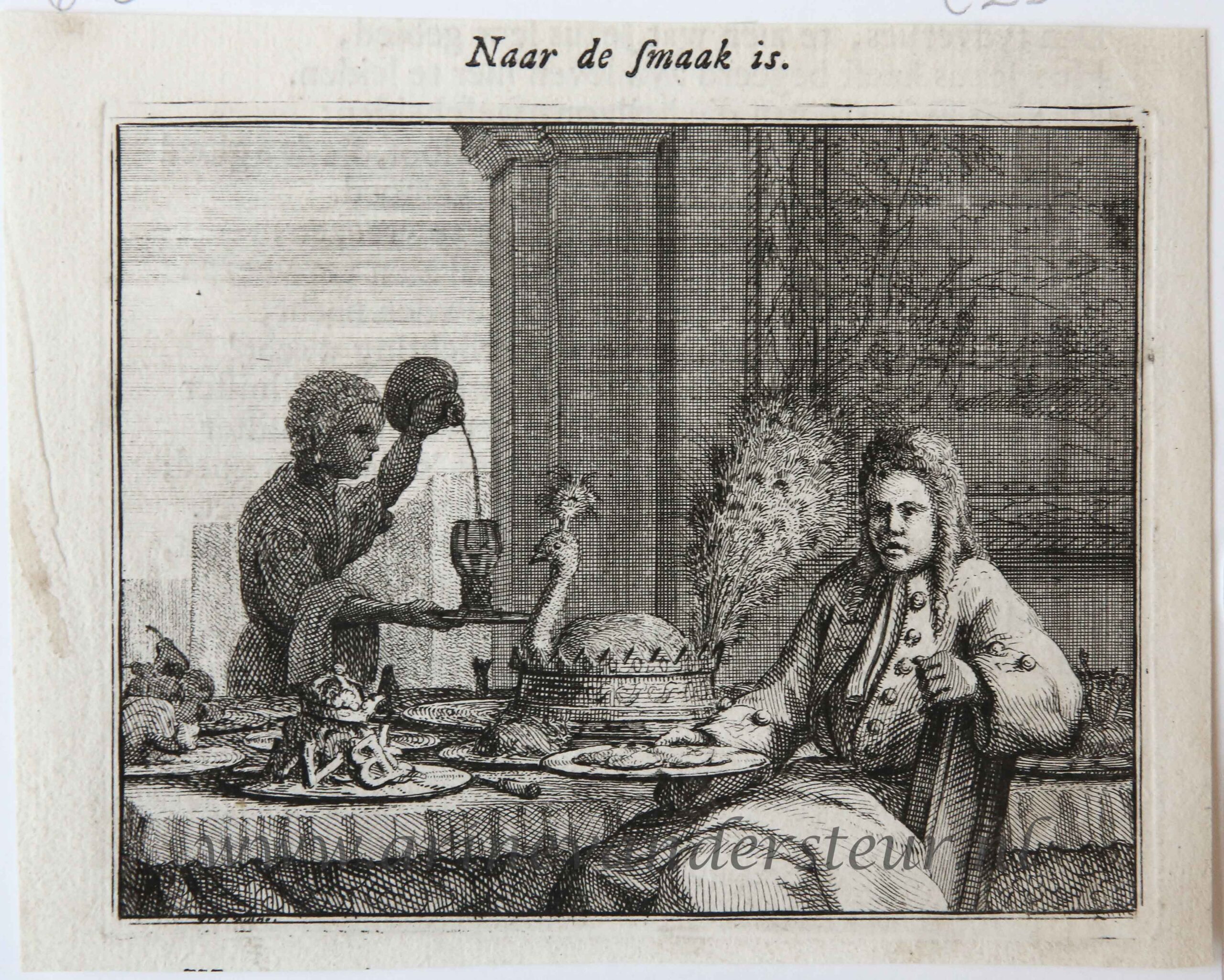 [Original etching] Naar de smaak is. [S. Spinneker 'Leerzame Zinnebeelden'], ca 1717-1757.