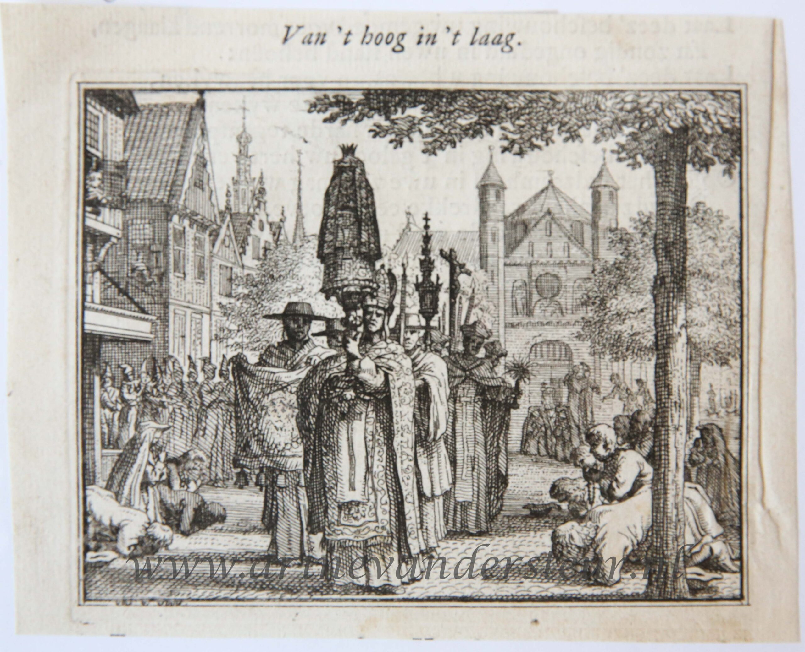 [Original etching] Van 't hoog in 't laag. [S. Spinneker 'Leerzame Zinnebeelden'], ca 1714-1757.