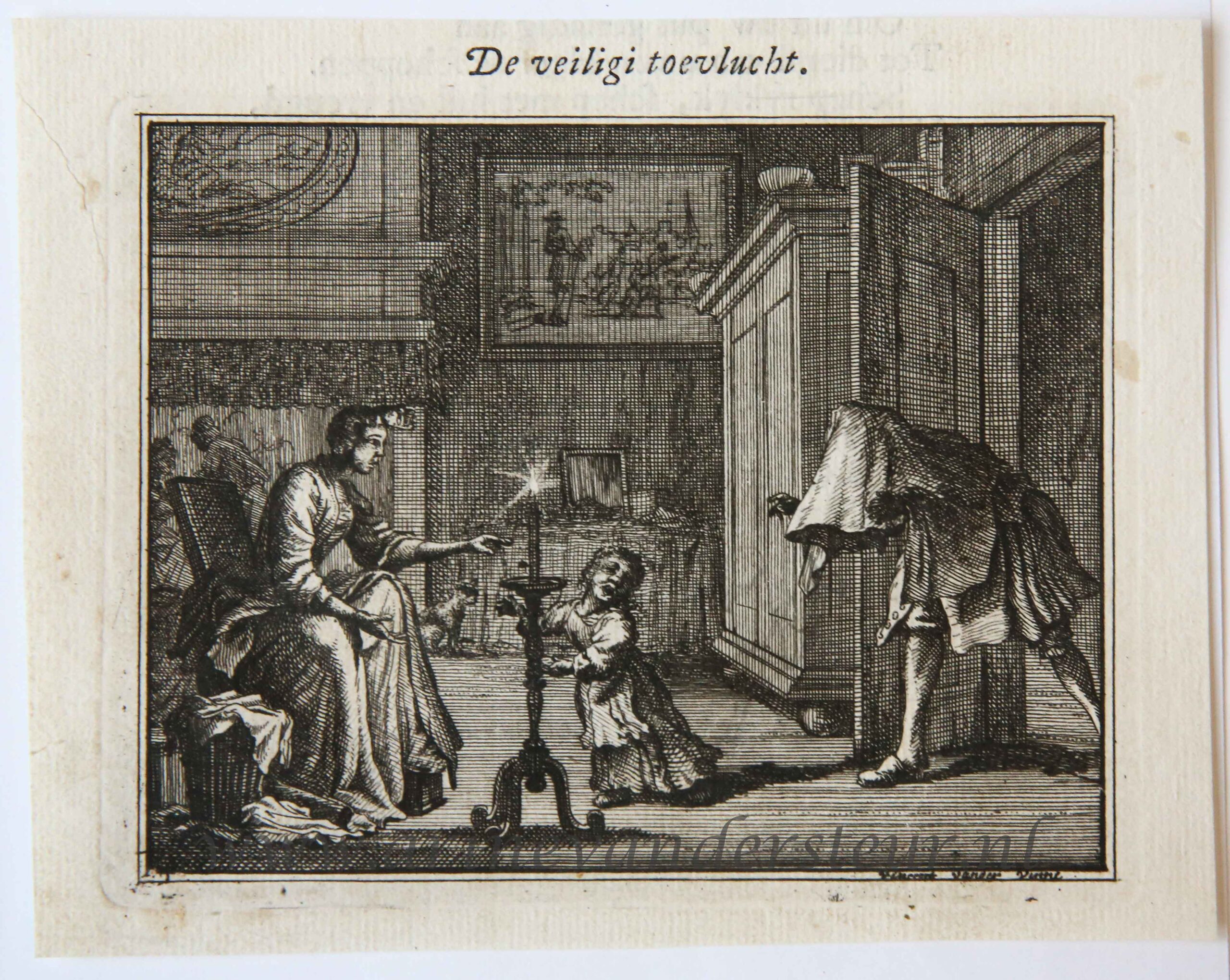 [Original etching] De veiligi (sic!) toevlucht. [S. Spinneker 'Leerzame Zinnebeelden'], ca 1717-1757.