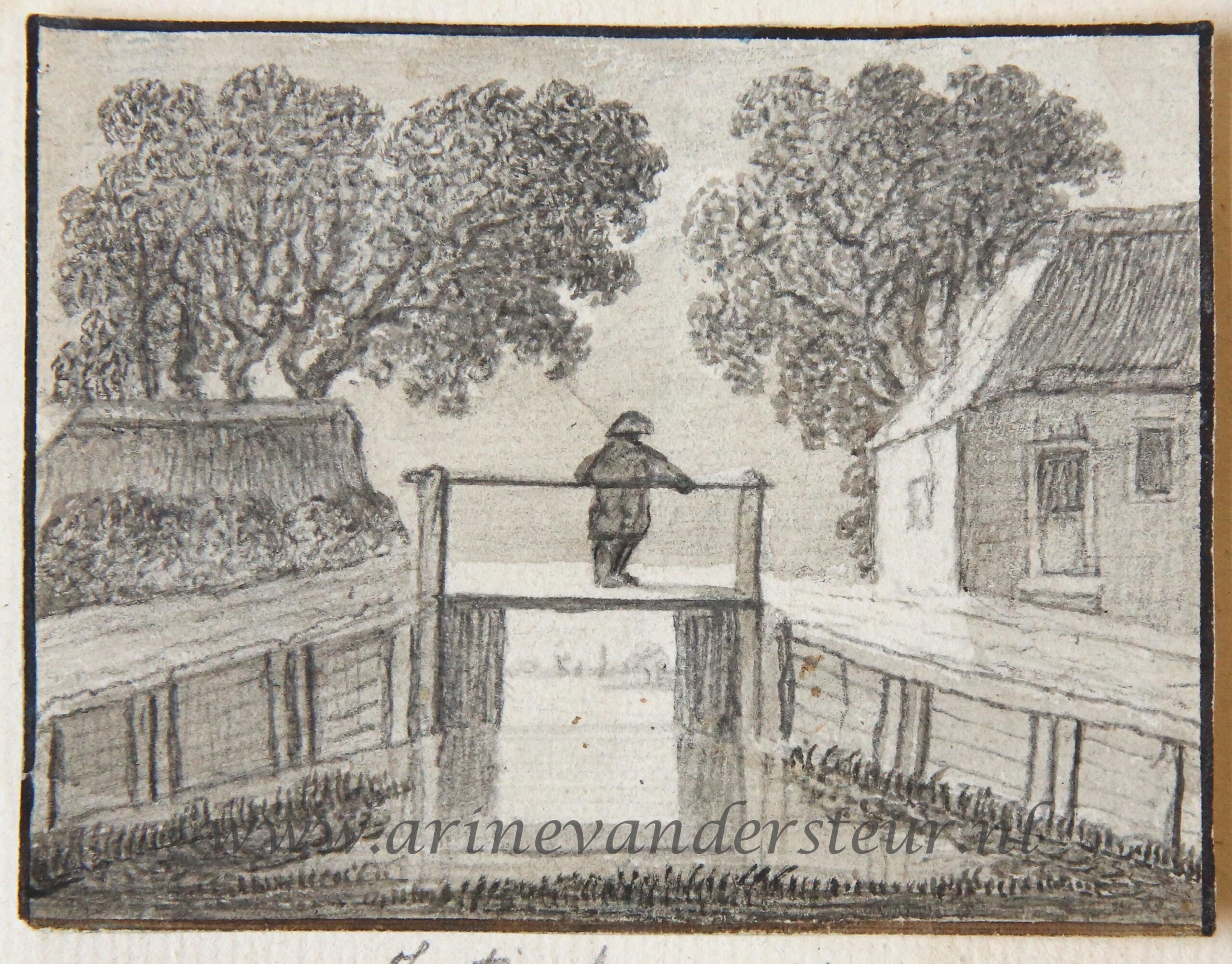 [Original drawing] View on a bridge over a canal in Zestienhoven (brug bij Zestienhoven, Rotterdam), 1772.