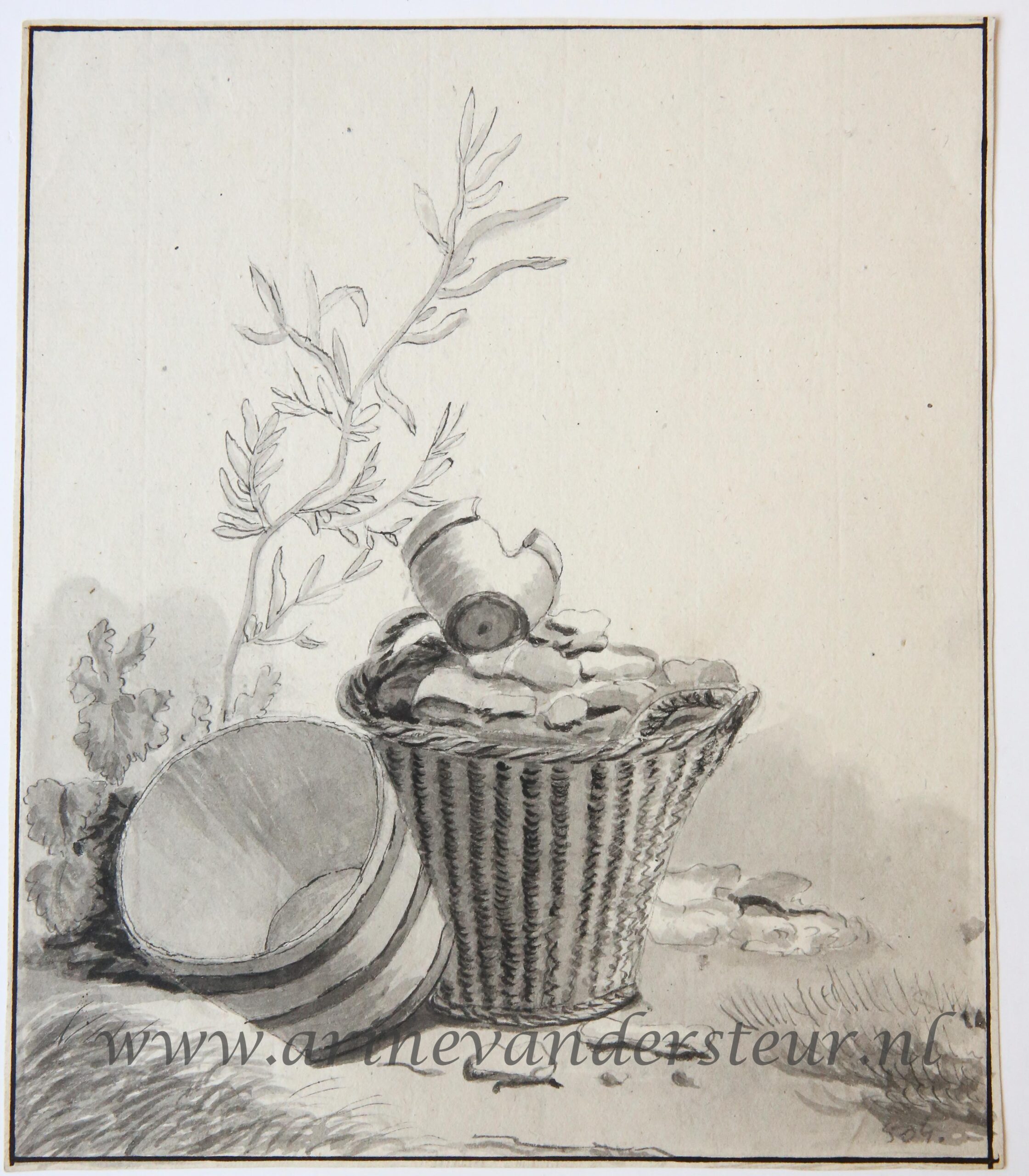 [Antique drawing] Abandoned baskets (verlaten manden), ca. 1850-1900.