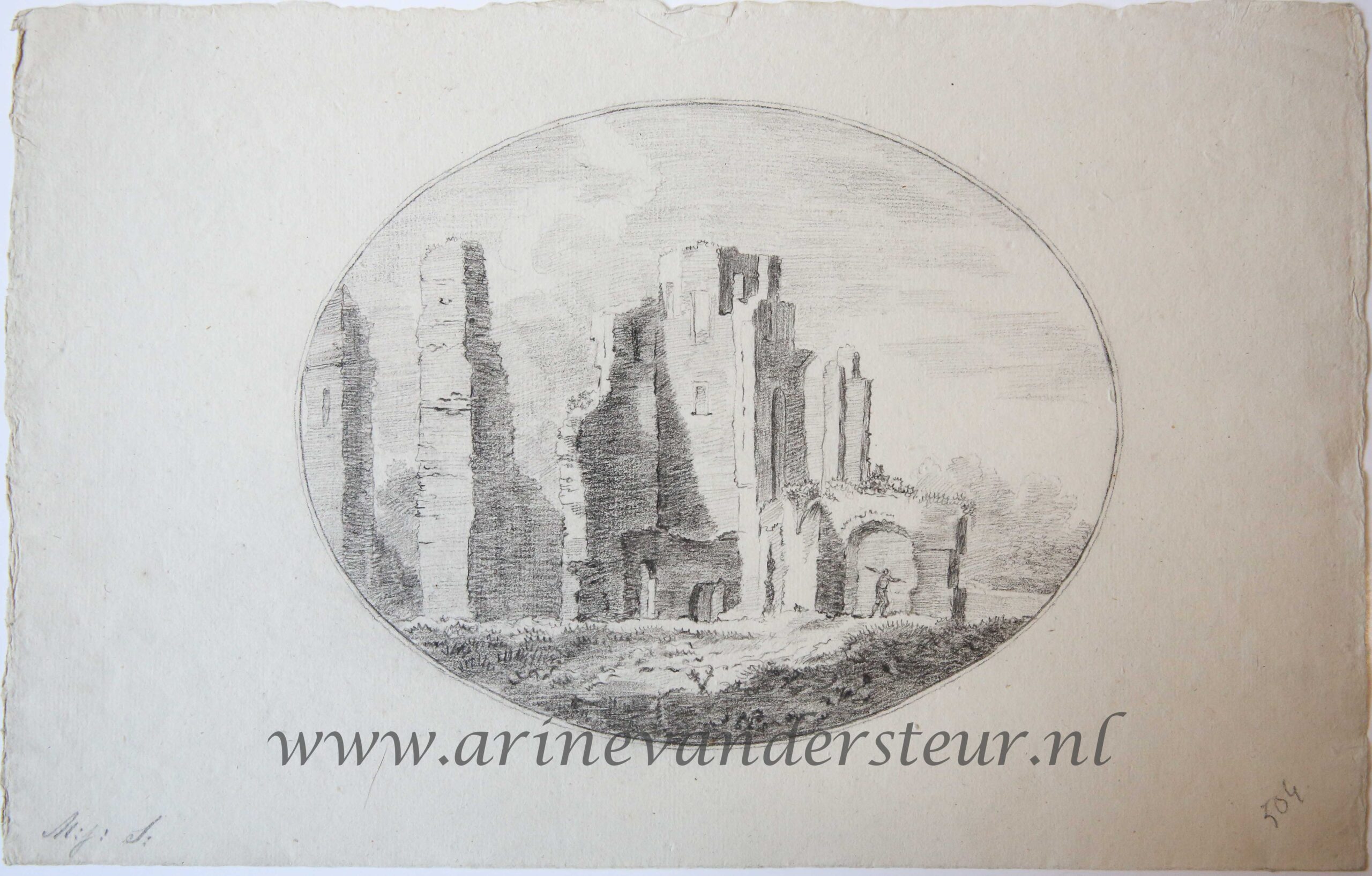 [Antique drawing] Ruins of Huis ter Kleef castle near Haarlem, ca. 1850-1900.