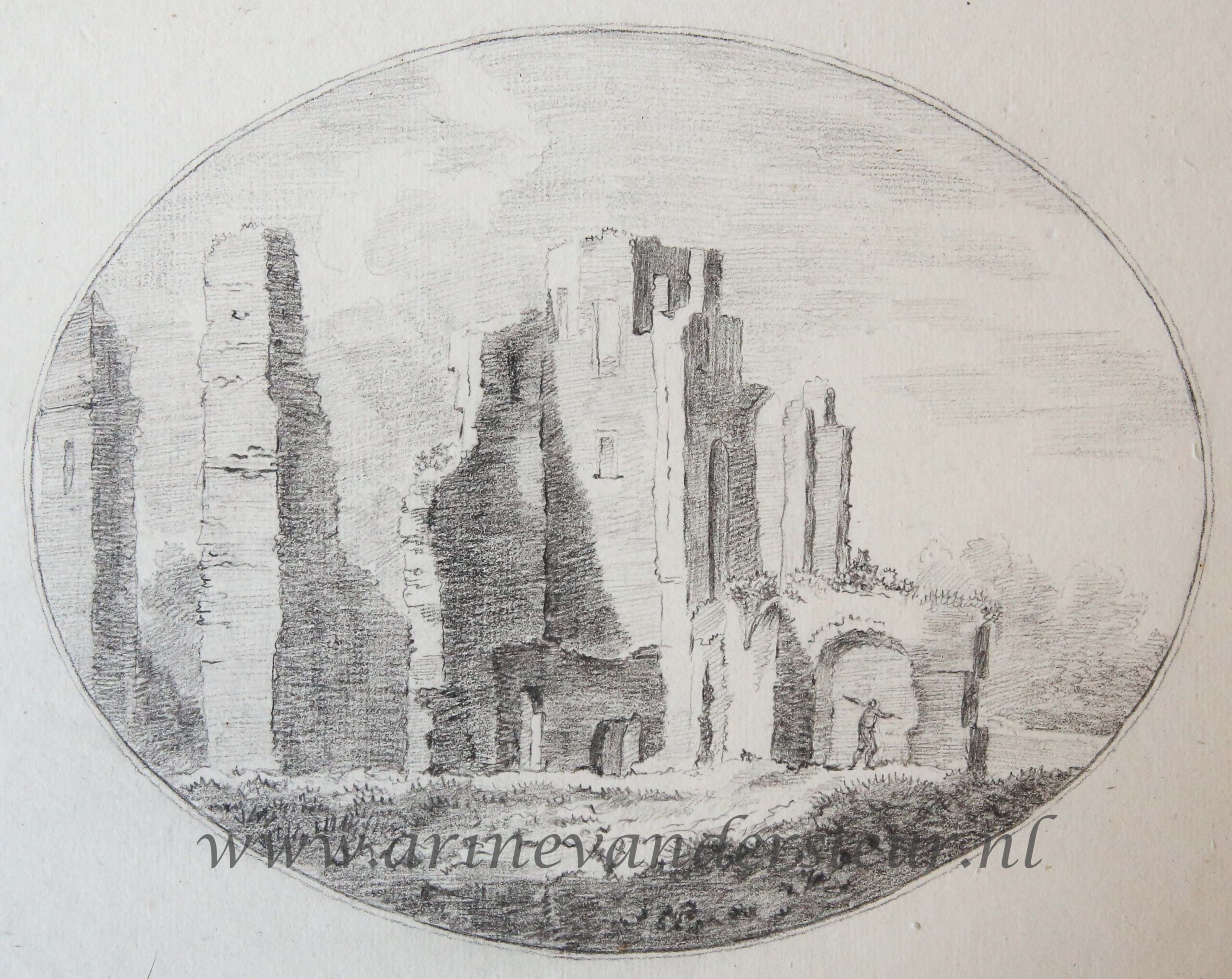 [Antique drawing] Ruins of Huis ter Kleef castle near Haarlem, ca. 1850-1900.