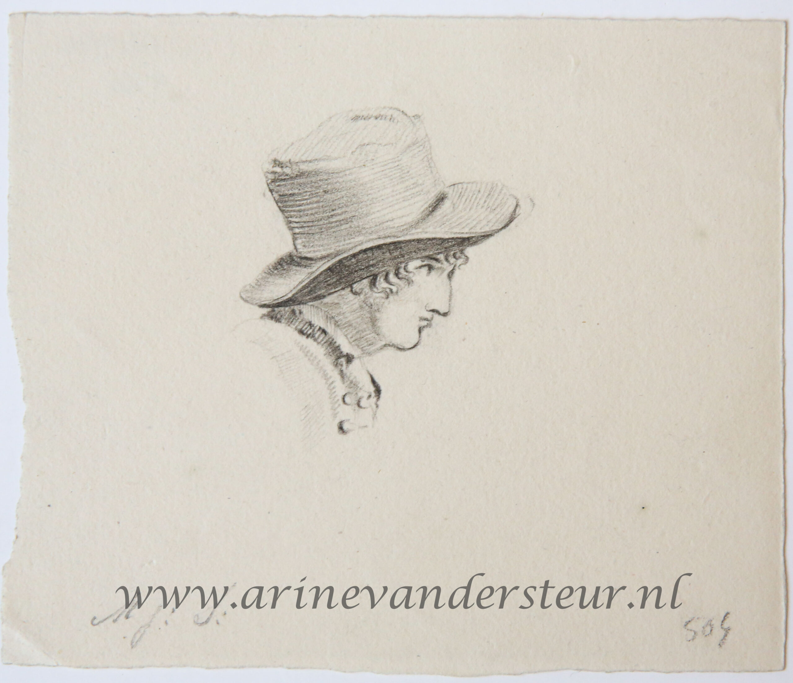 [Antique drawing] Profile head of a man with a hat (profiel van man met hoed), ca. 1850-1900.