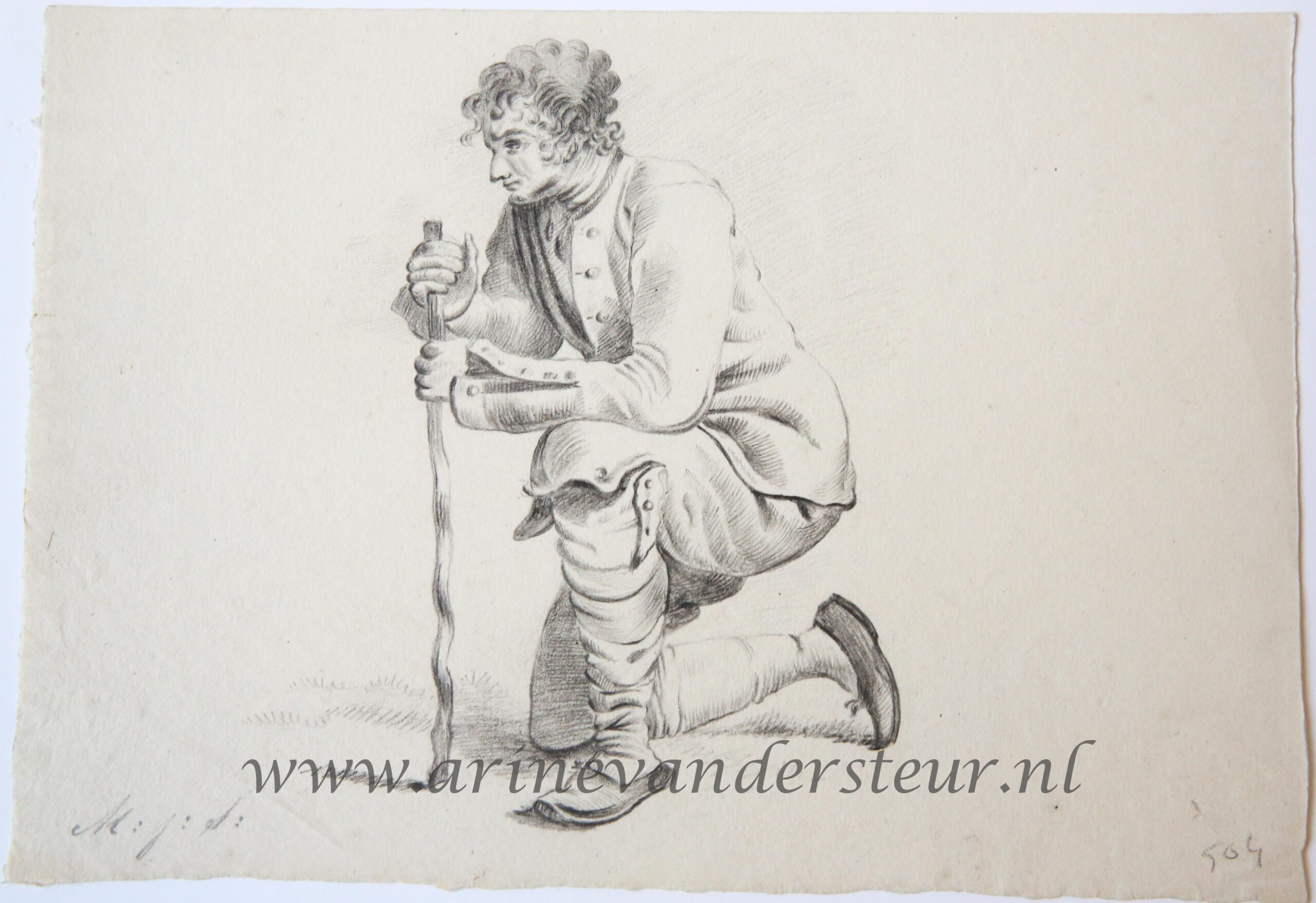 [Antique drawing] Man kneeling (knielende man), ca. 1850-1900.