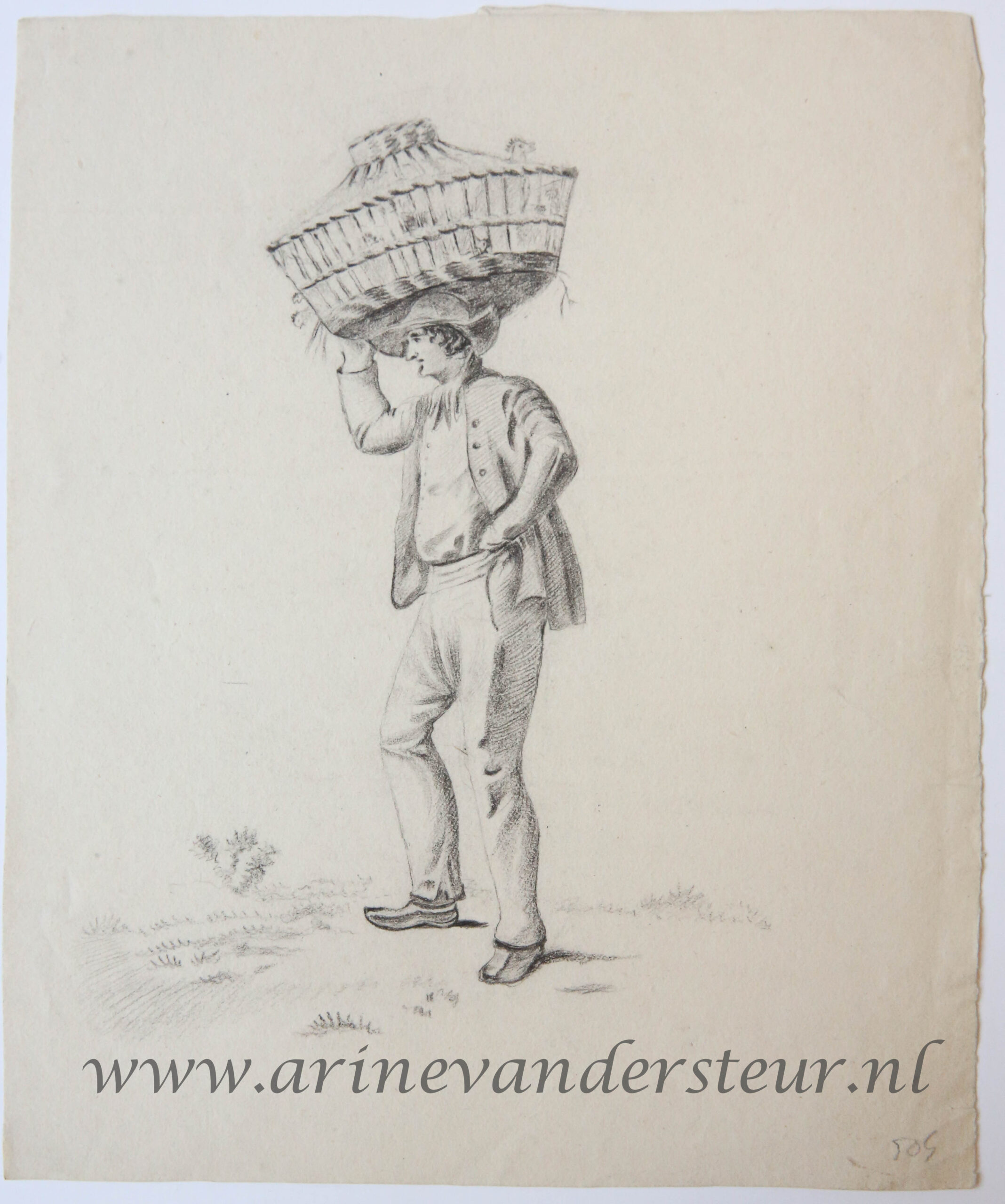 [Antique drawing] Man carrying a basket (man draagt een mand), ca. 1850-1900.