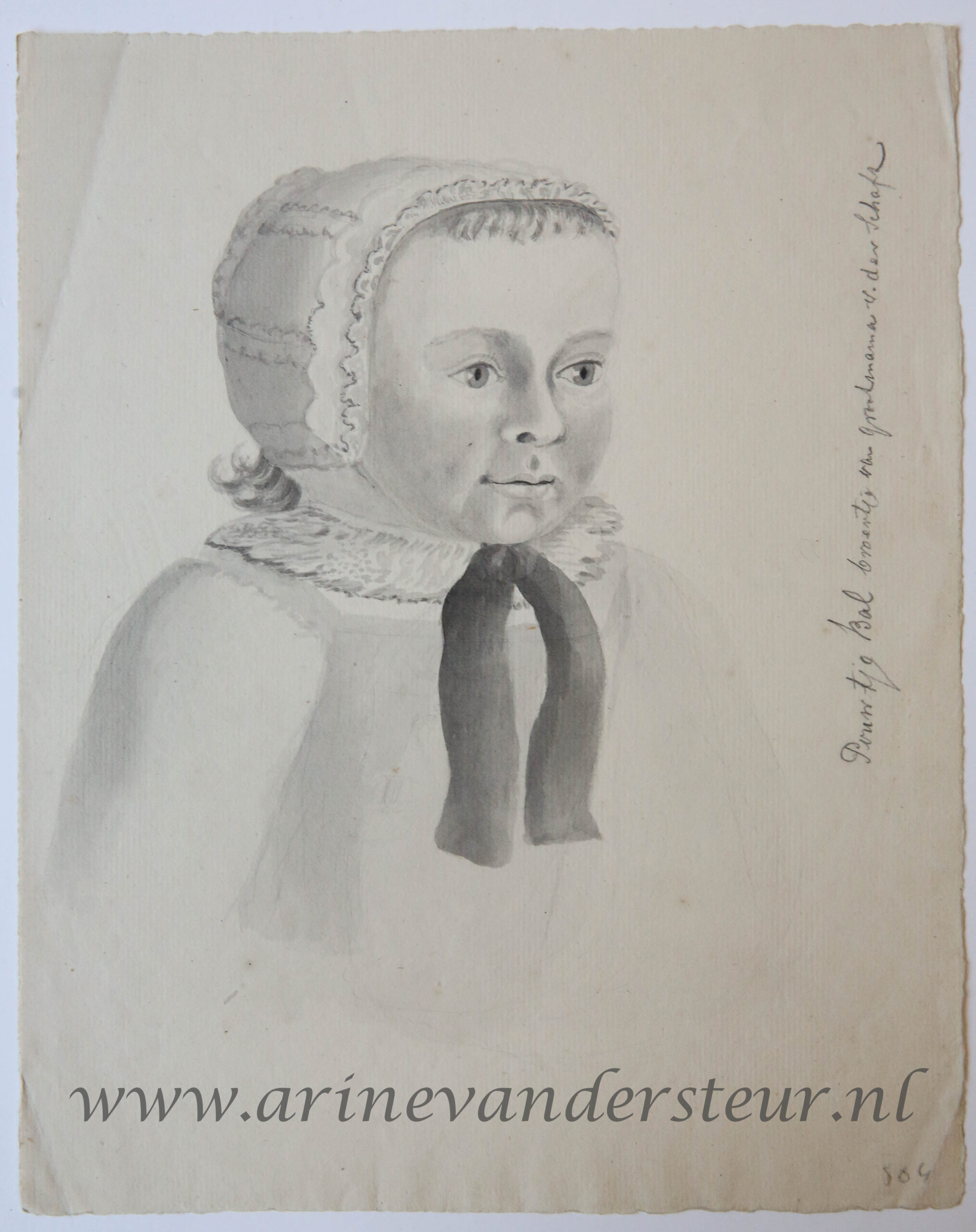 [Antique drawing] Portrait of a baby with a bonnet (baby met kapje), ca. 1850-1900.