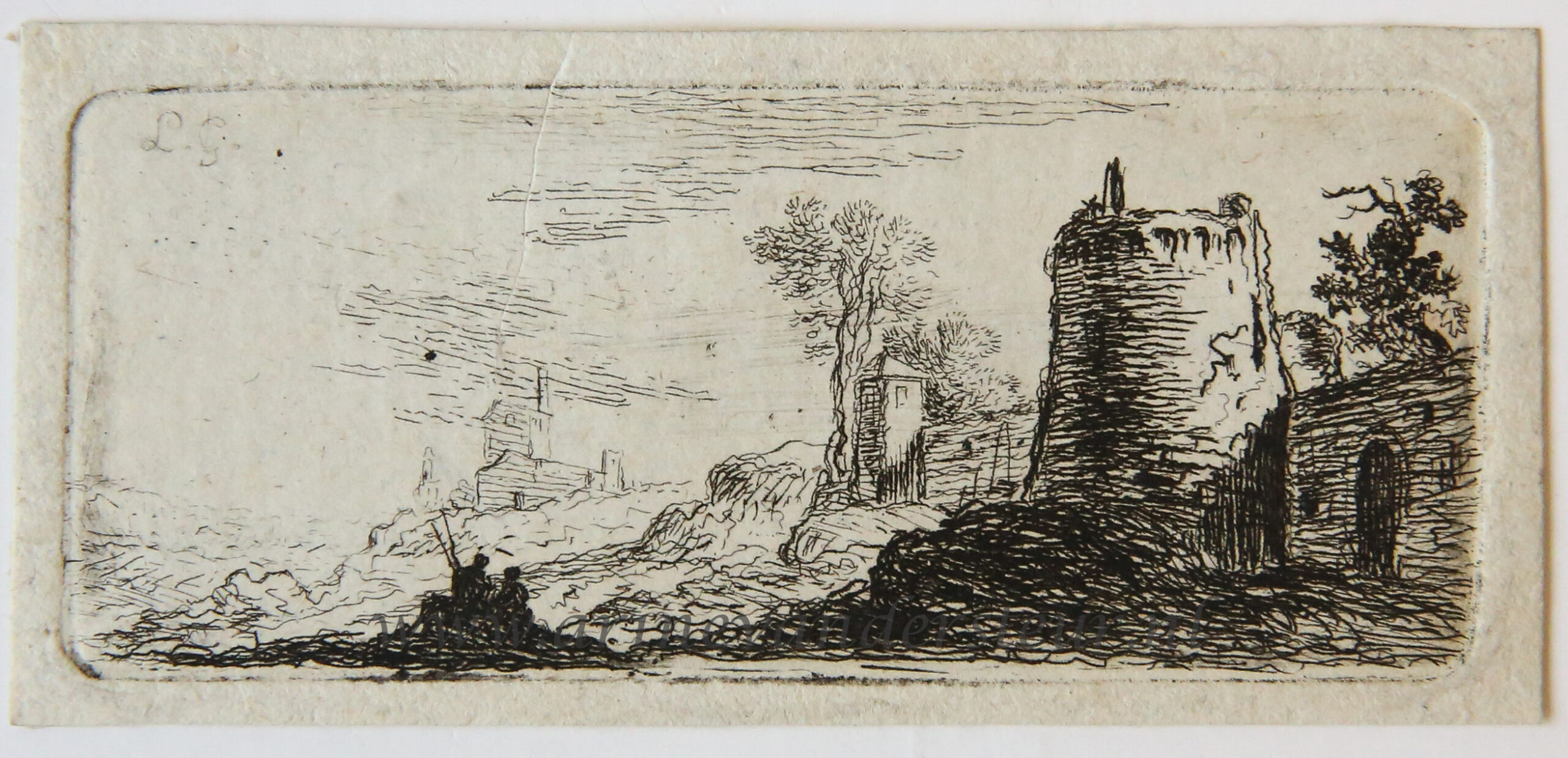 Original etching/ets: Landscape with ruined buildings/Landschap met ruines.