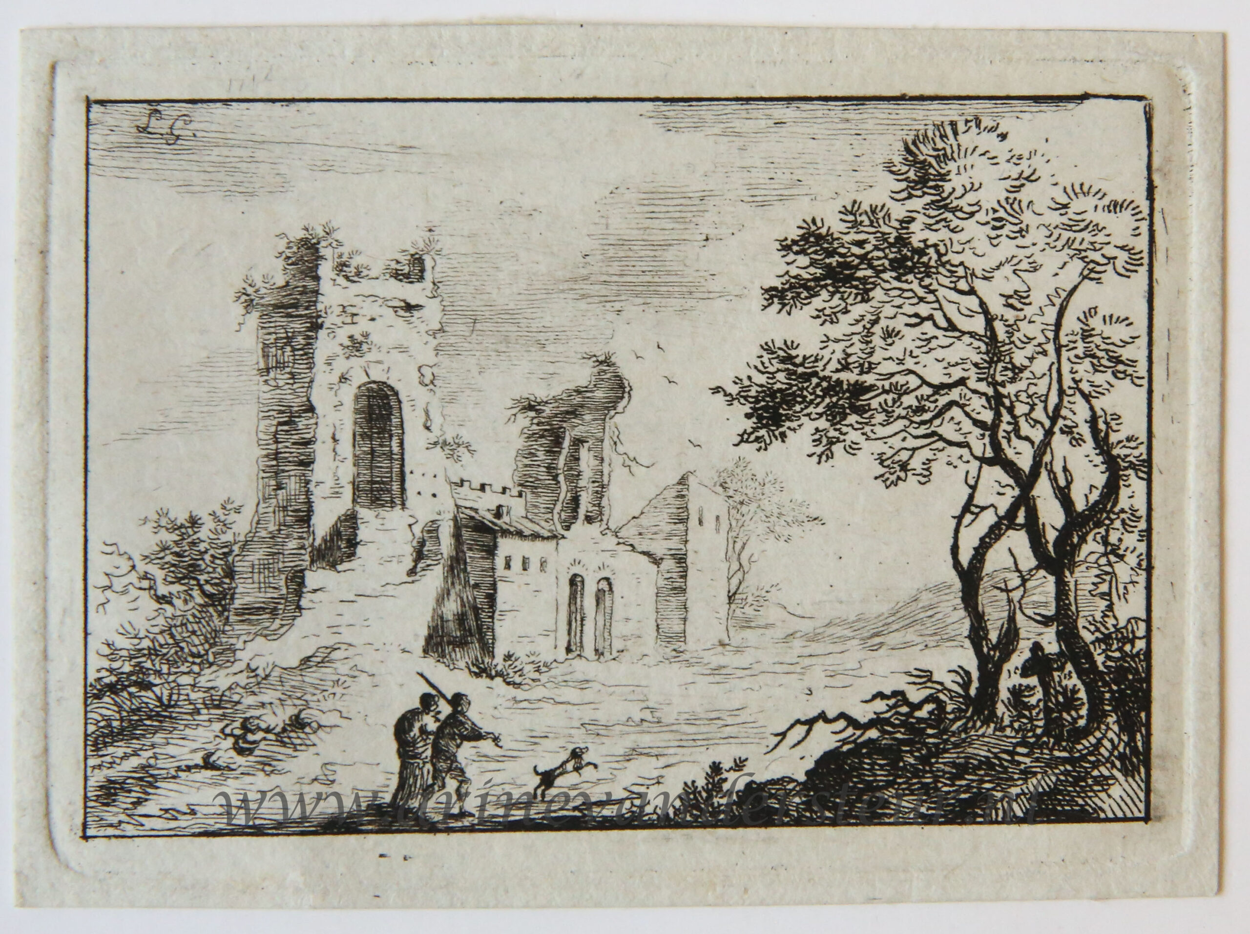 Original etching/ets: Landscape with ruins/Landschap met ruines, ca 1788.