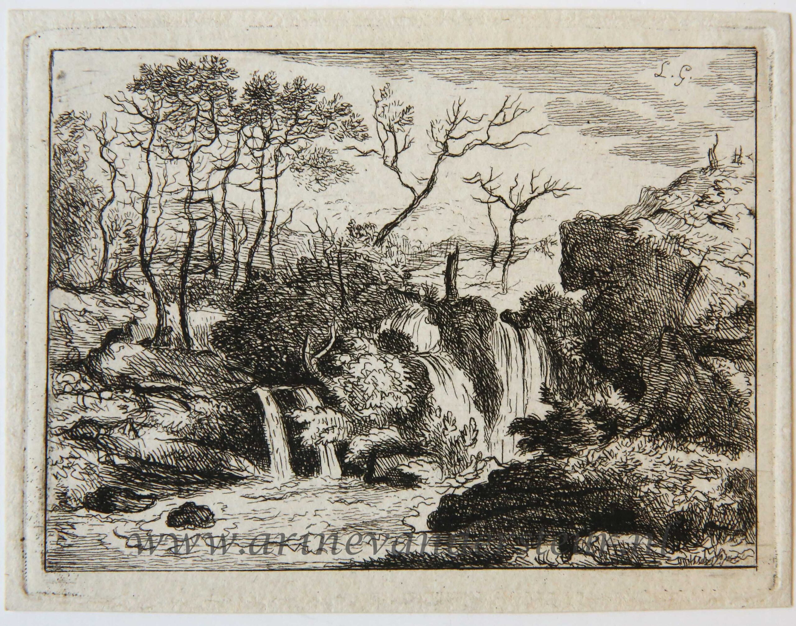 Original etching/ets: Landscape with waterfalls, ca 1788.