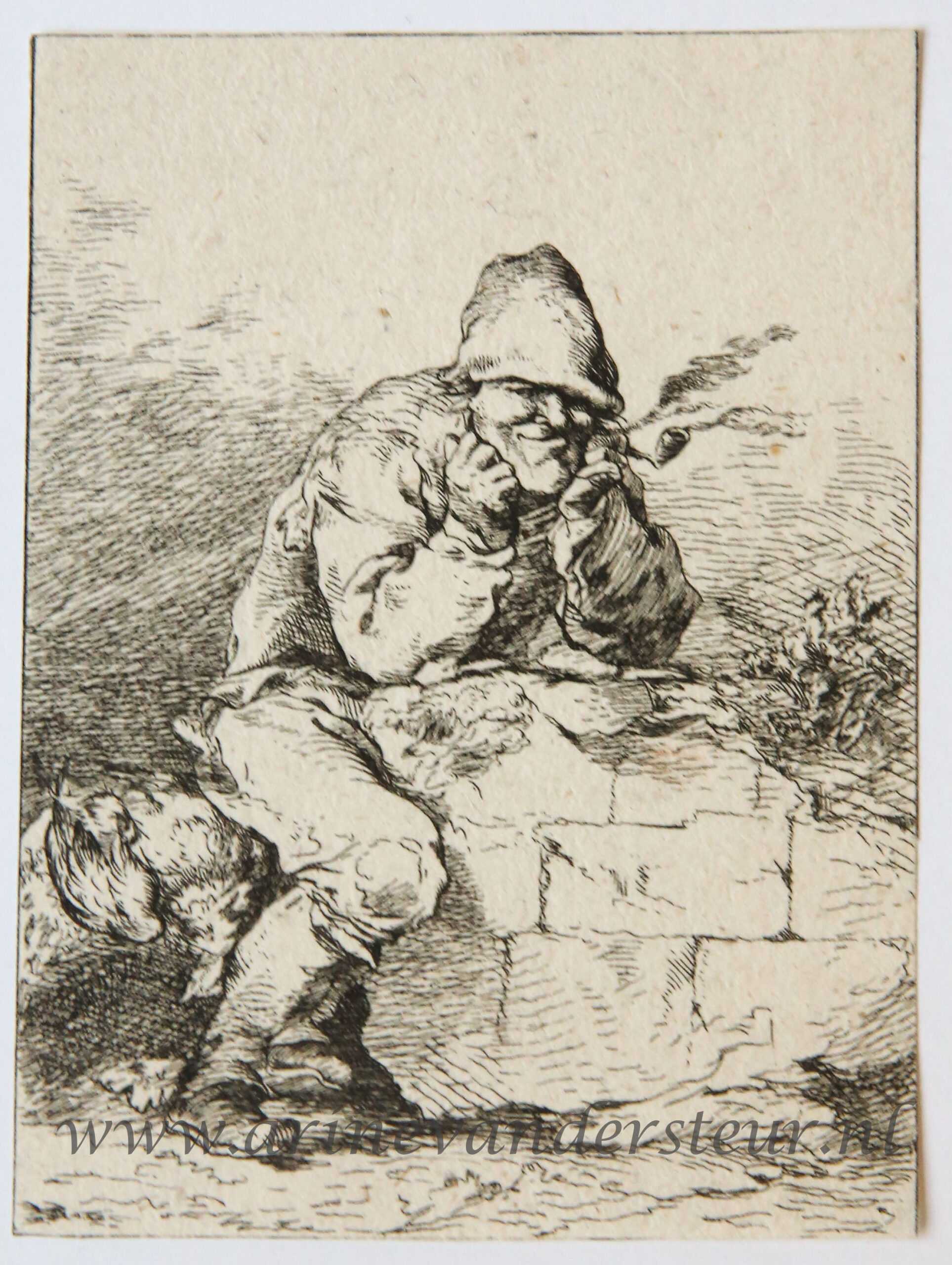 Original etching/ets: Man smoking a pipe/Pijprokende man, ca 1755-1771.