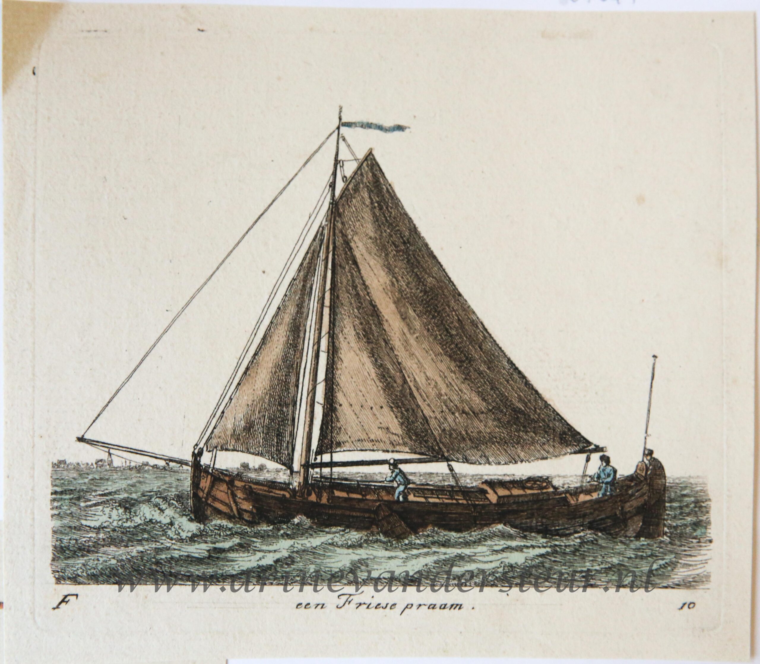 Handcolored etching/handgekleurde ets: Een Friese praam/Frisian sailing boat, 1791.