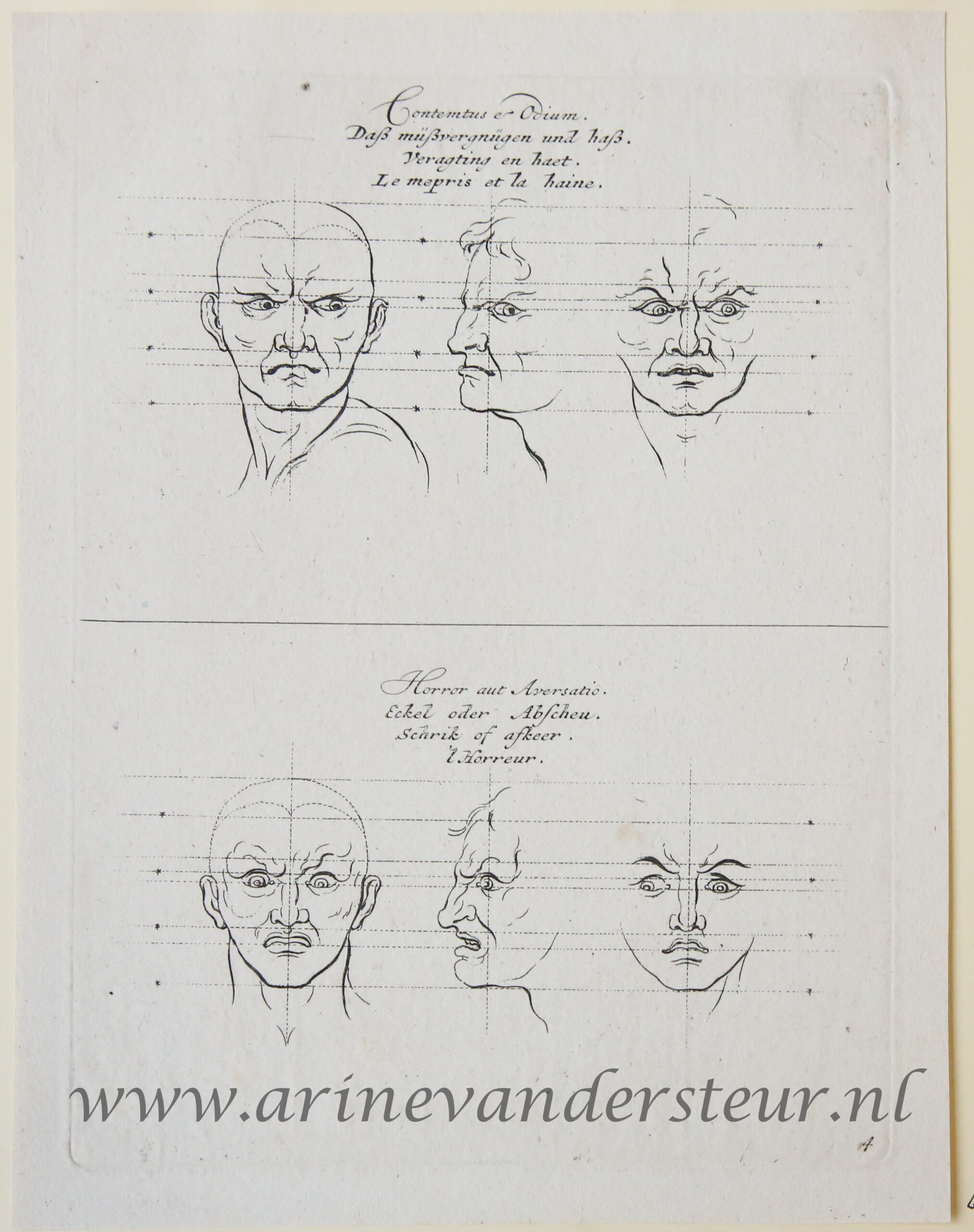 10 original engravings re physiognomy: Effigies et Repraesentatio Affectionum animi juxta delineationes D. [Charles] Le Brun a D. [Sébastien] Clerio aeri incisae.