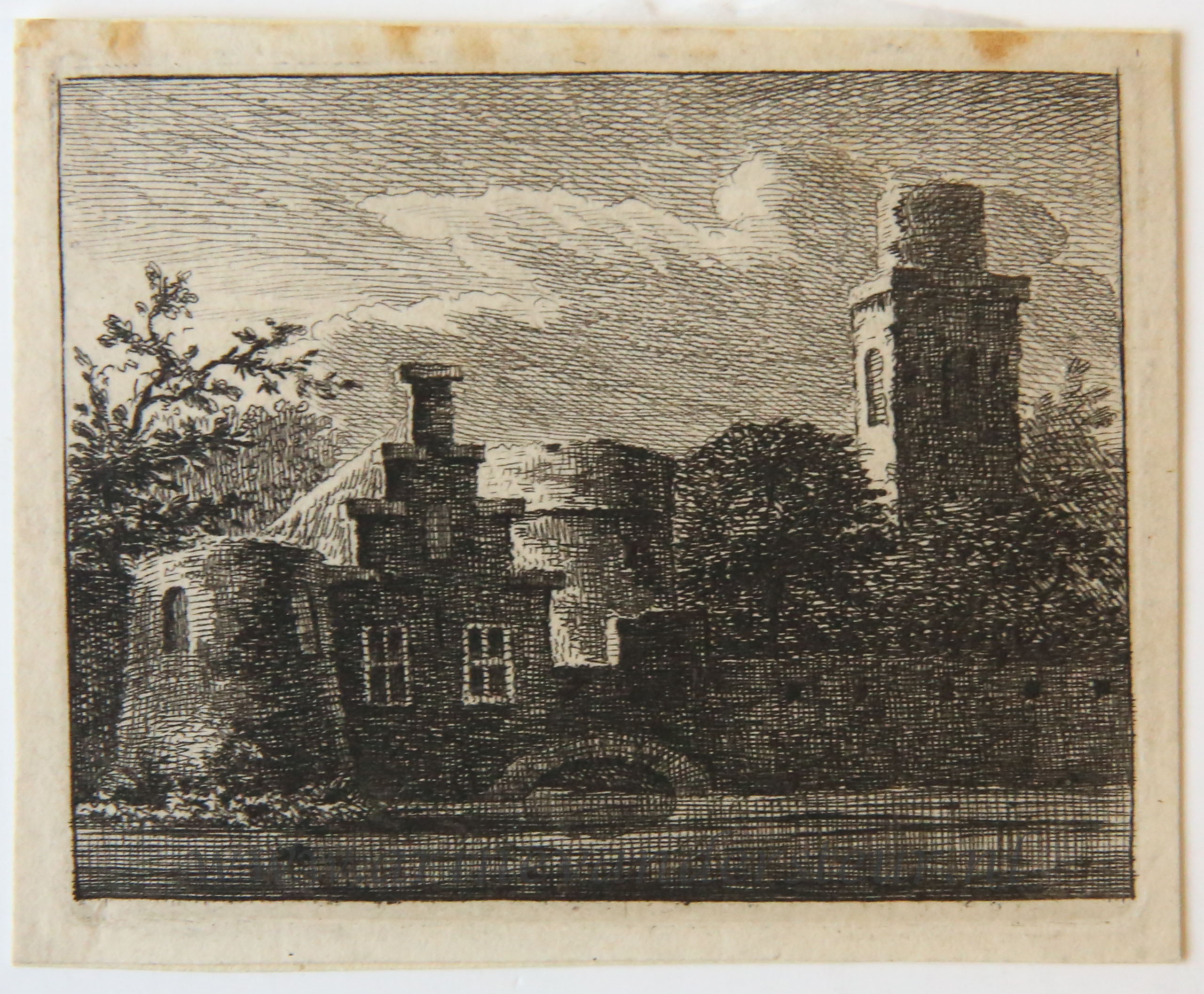 [Antique print, etching] Small view on houses, published 1766.