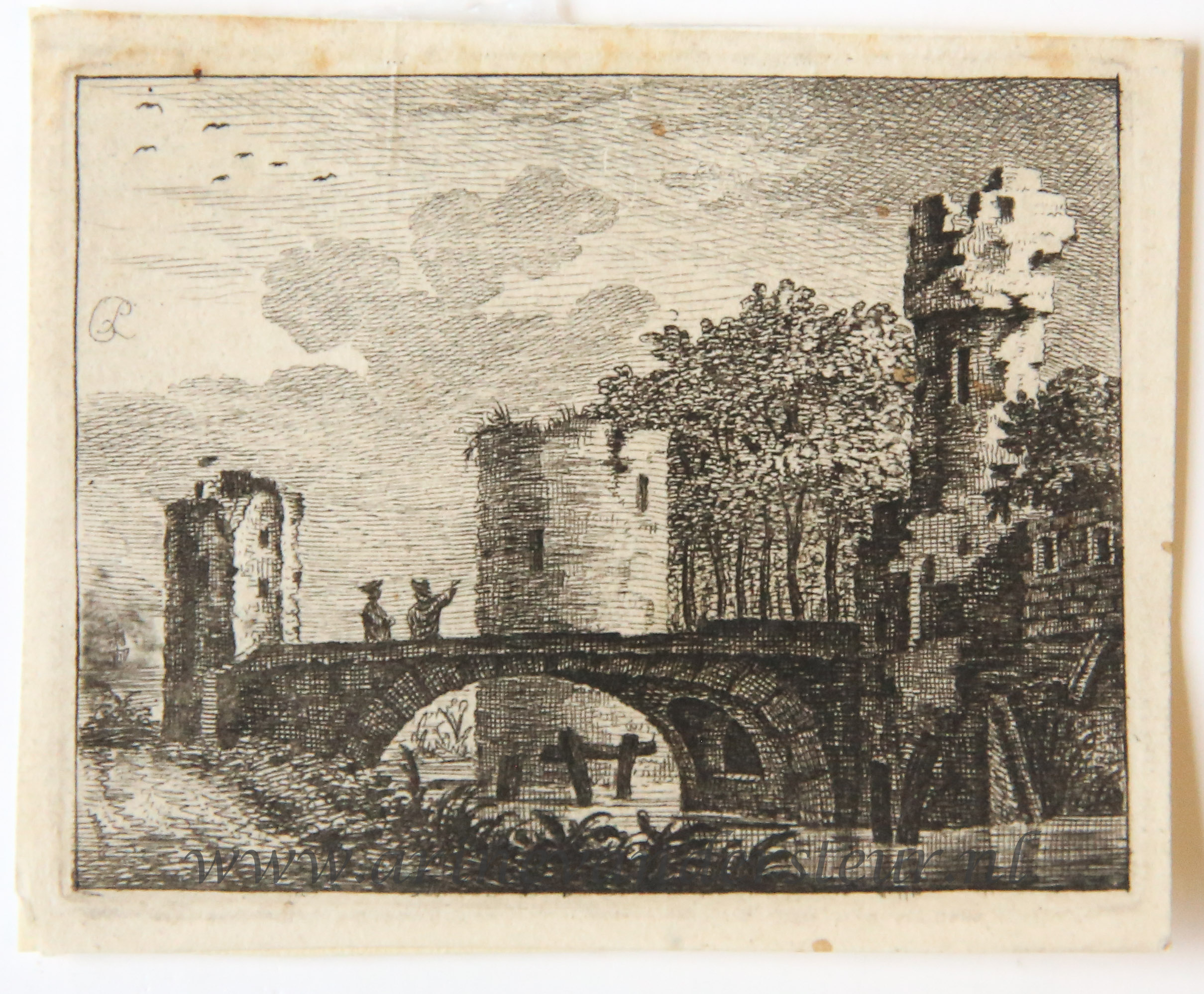 [Antique print, etching] Small view with ruins, published 1766.