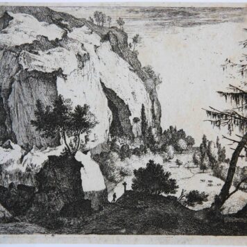 [Antique print, etching] Rocky landscape with fir, ca. 1650.