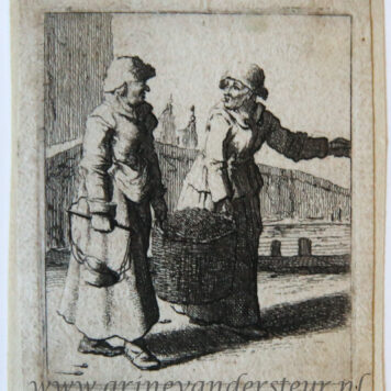 [Antique print, etching] Two women carrying a basket and conversing [Set title: Genre scenes]