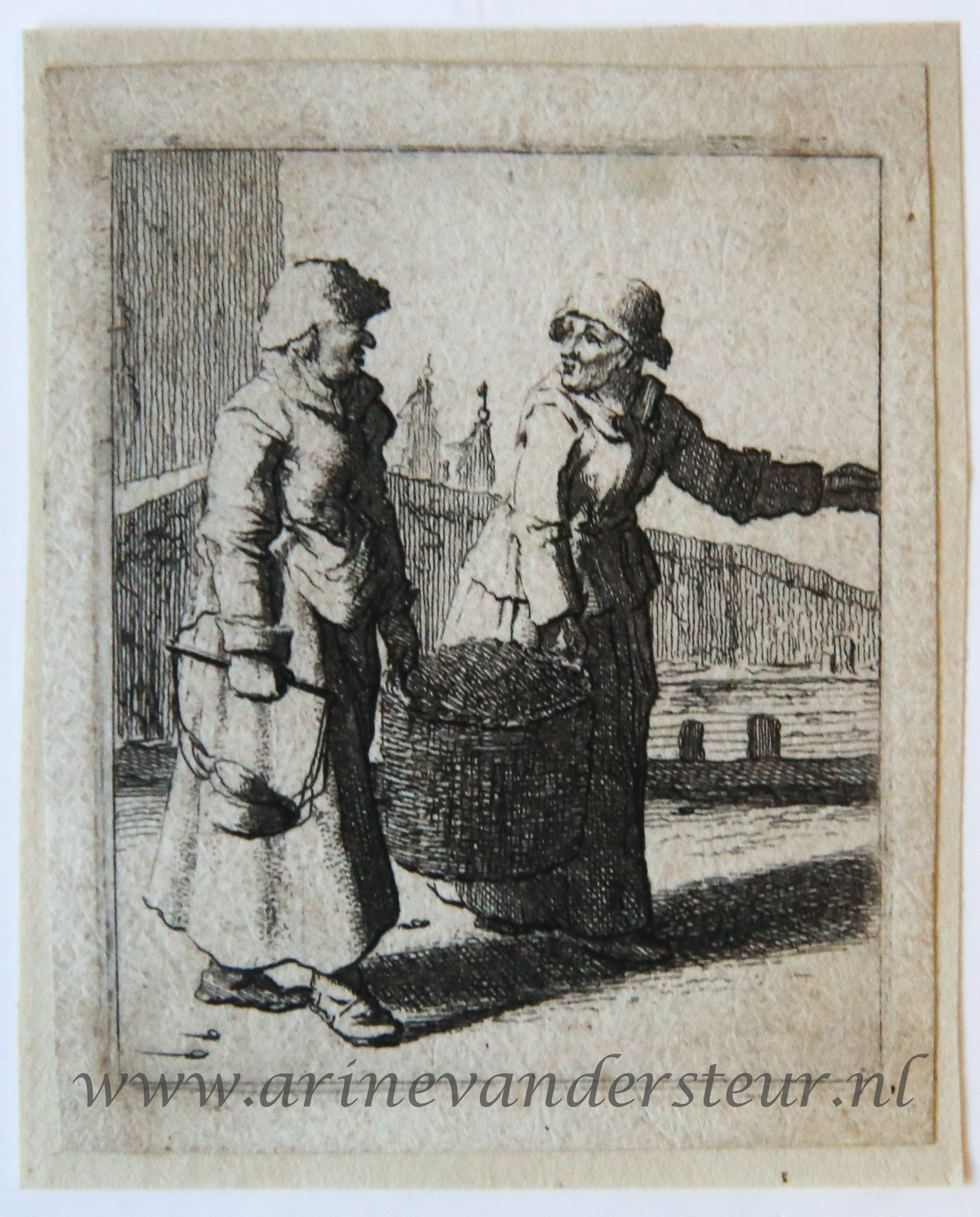 Scheyndel, Gillis van (I) (1594/96-ante 1660) - [Antique print, etching] Two women carrying a basket and conversing [Set title: Genre scenes]