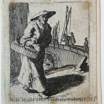 [Antique print, etching] Woman carrying a basket /Vrouw draagt mand, before 1660.