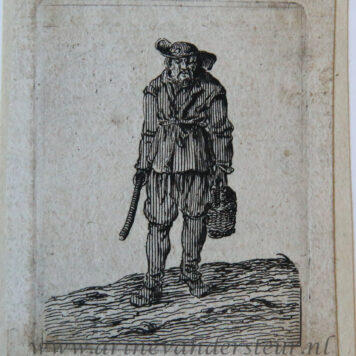 [Antique print, etching] Standing man with a basket in his left hand /Staande man met emmer in de hand, before 1660.